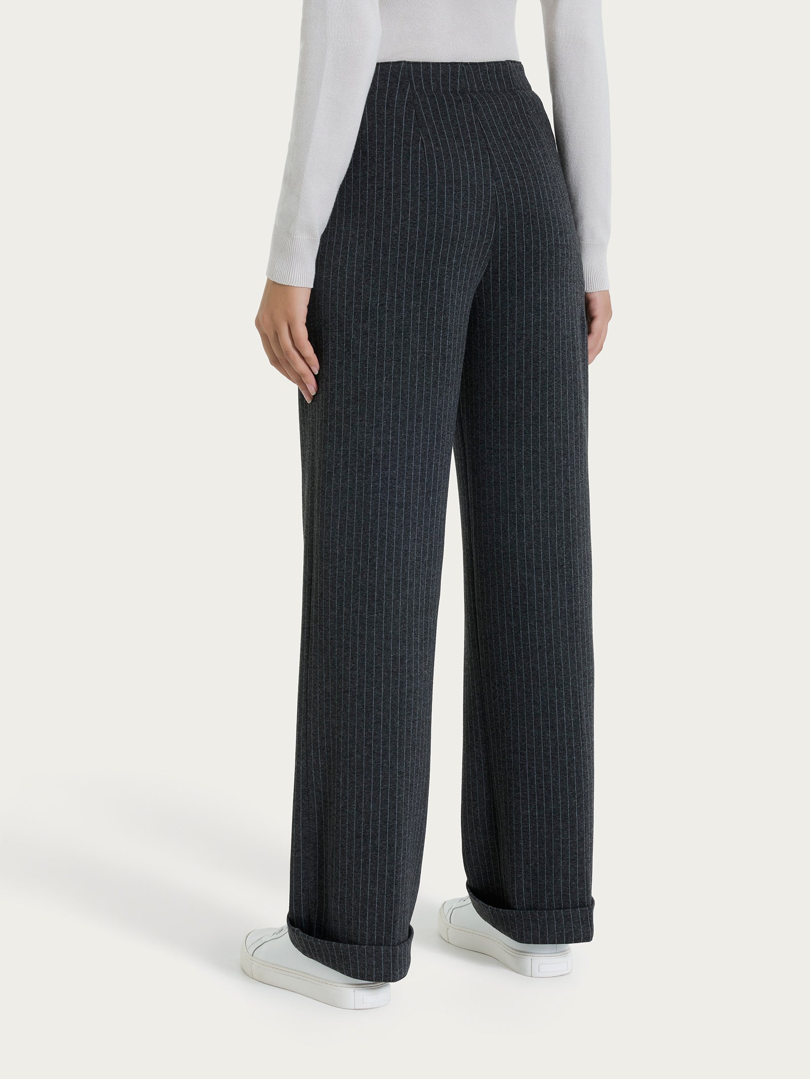 Pantalone gessato ampio con tasche in Eco Jacquard Neri Donna - Ragno