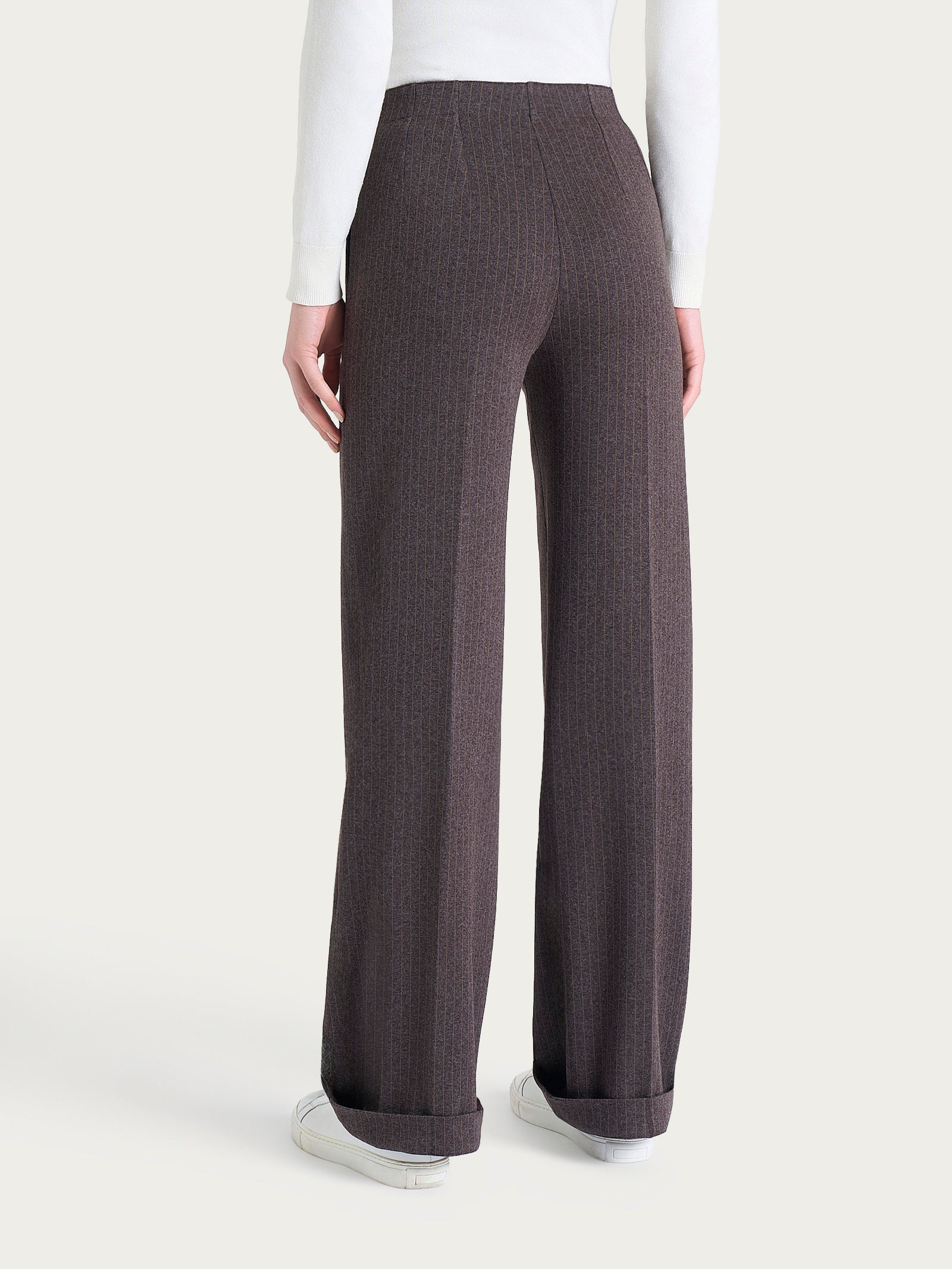 Pantalone gessato ampio con tasche in Eco Jacquard Marroni Donna - Ragno