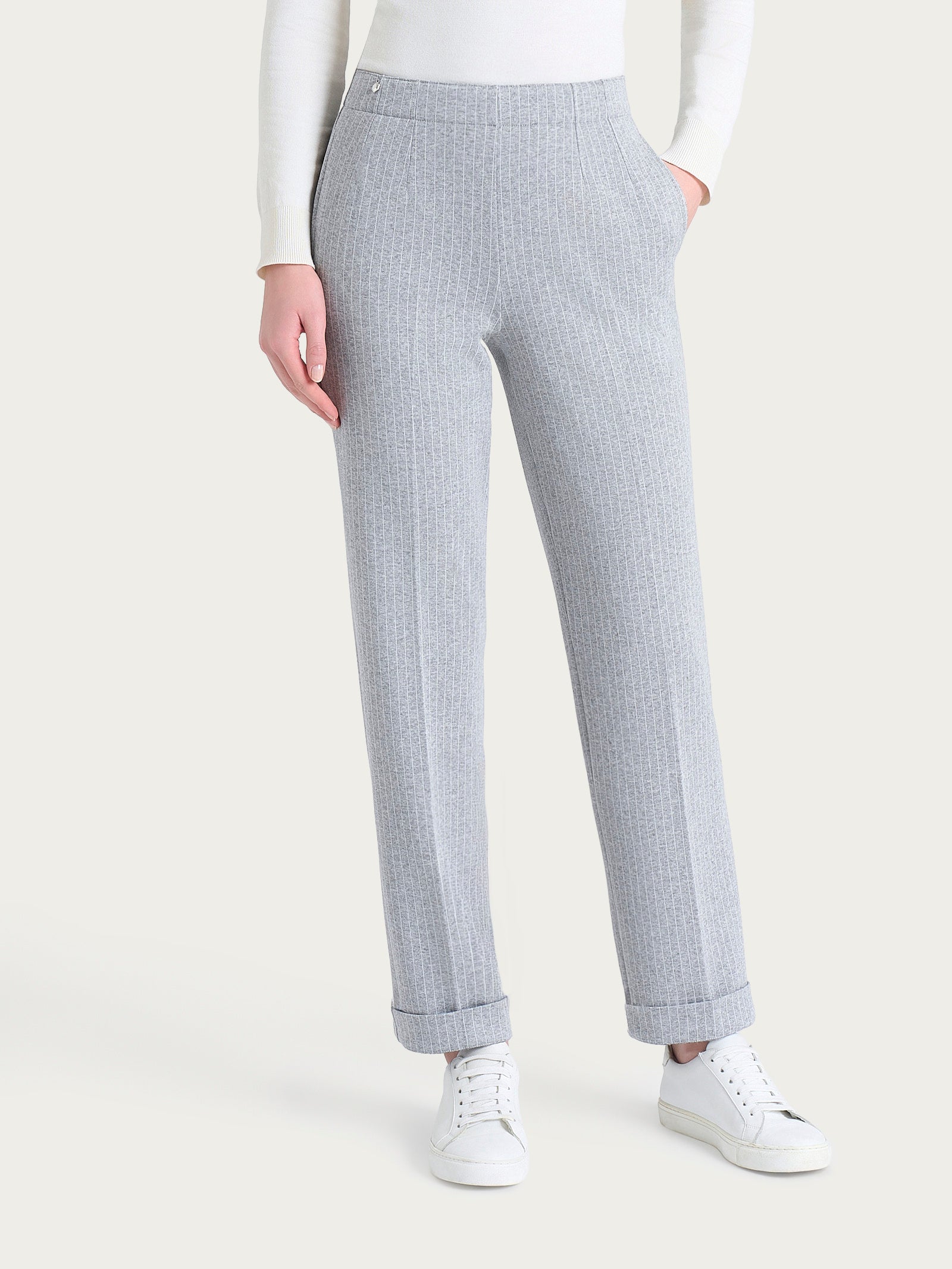 Pantalone gessato dritto con tasche in Eco Jacquard Neri Donna - Ragno
