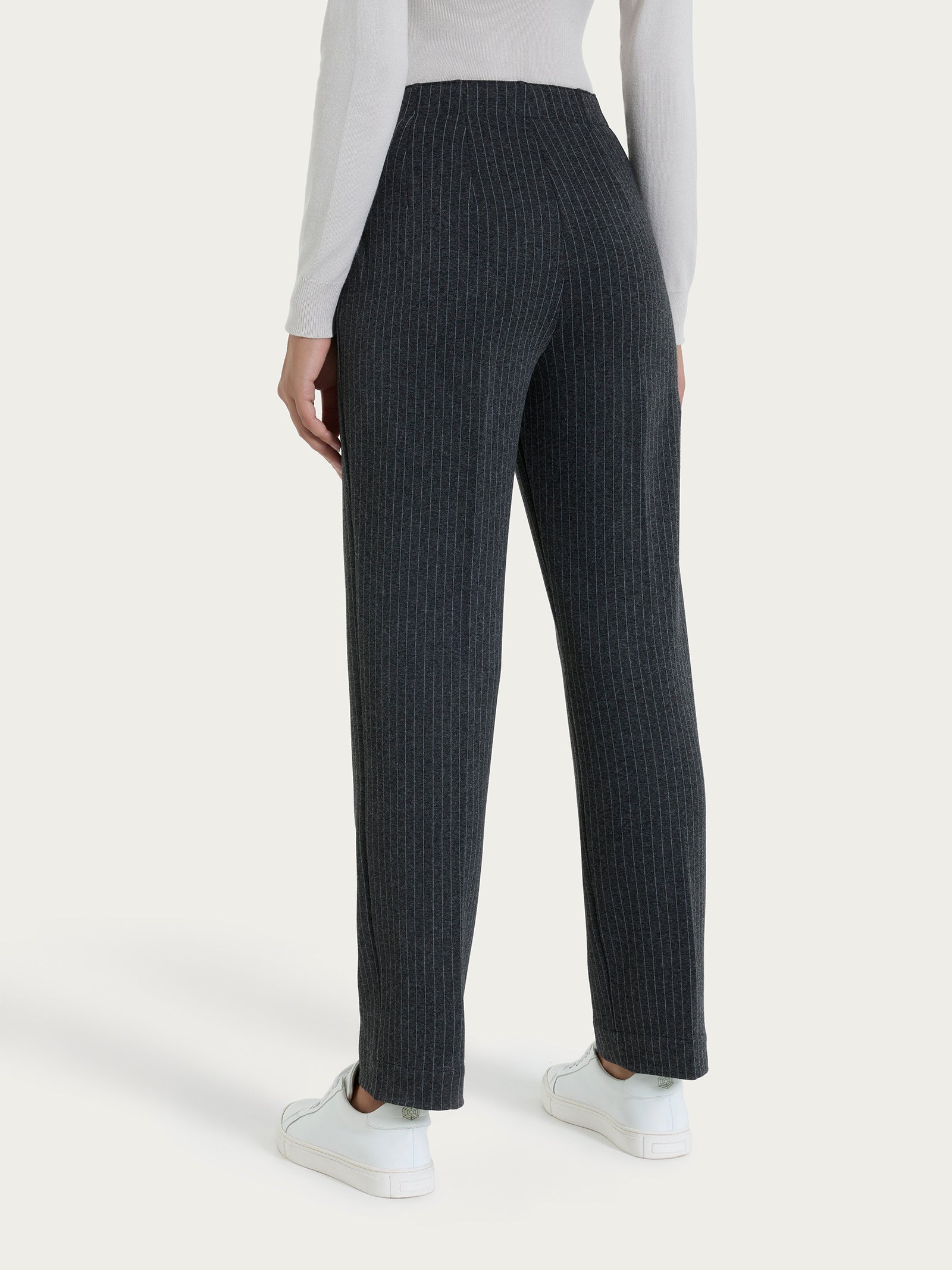 Pantalone gessato dritto con tasche in Eco Jacquard Neri Donna - Ragno