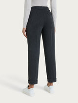 Pantalone gessato dritto con tasche in Eco Jacquard Neri Donna - Ragno