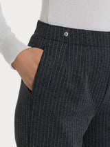 Pantalone gessato dritto con tasche in Eco Jacquard Neri Donna - Ragno
