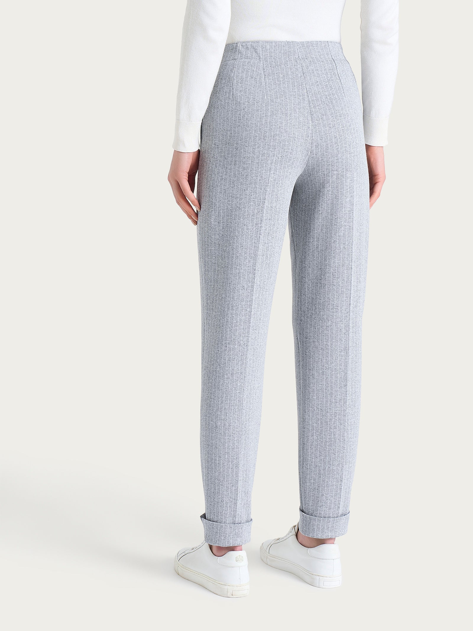Pantalone gessato a sigaretta con spacchetti in Eco Jacquard Neri Donna - Ragno