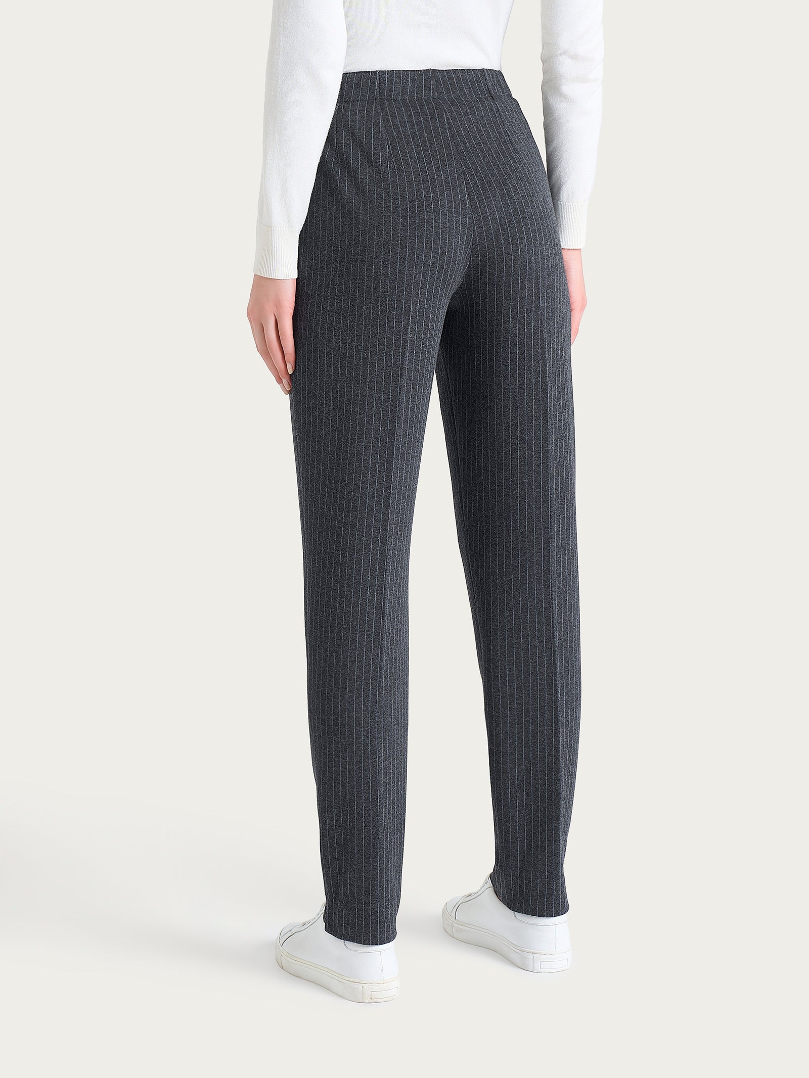 Pantalone gessato a sigaretta con spacchetti in Eco Jacquard Neri Donna - Ragno