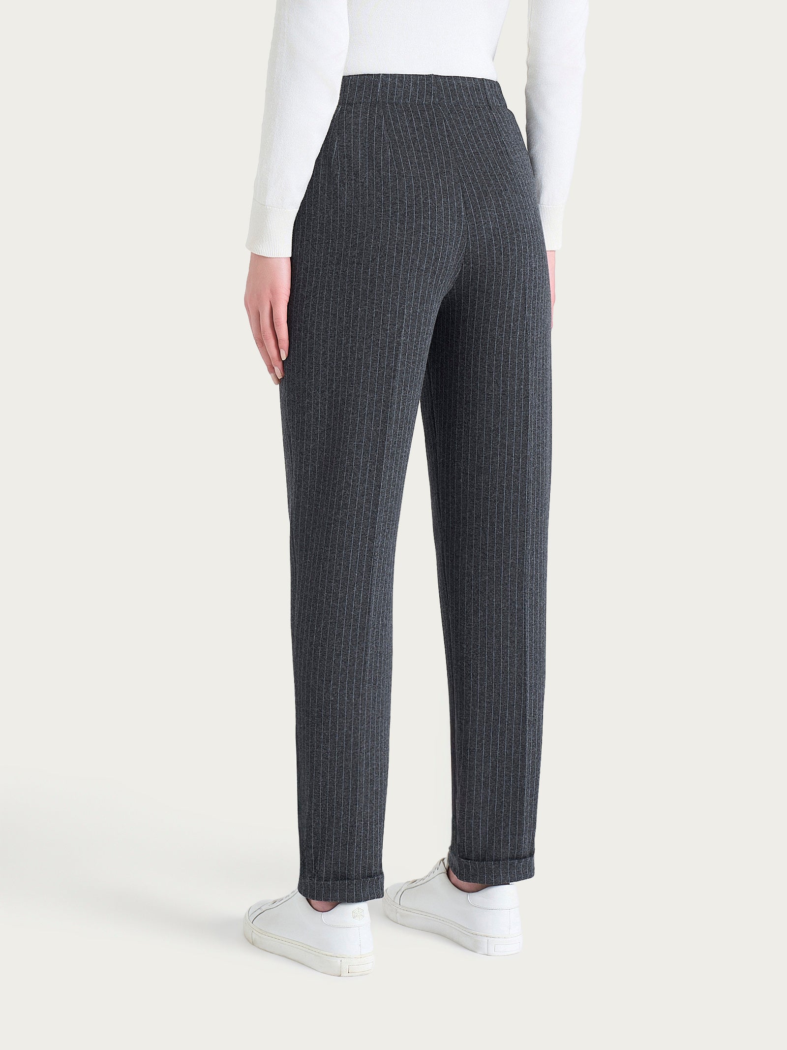 Pantalone gessato a sigaretta con spacchetti in Eco Jacquard Neri Donna - Ragno