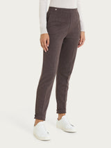 Pantalone gessato a sigaretta con spacchetti in Eco Jacquard Marroni Donna - Ragno
