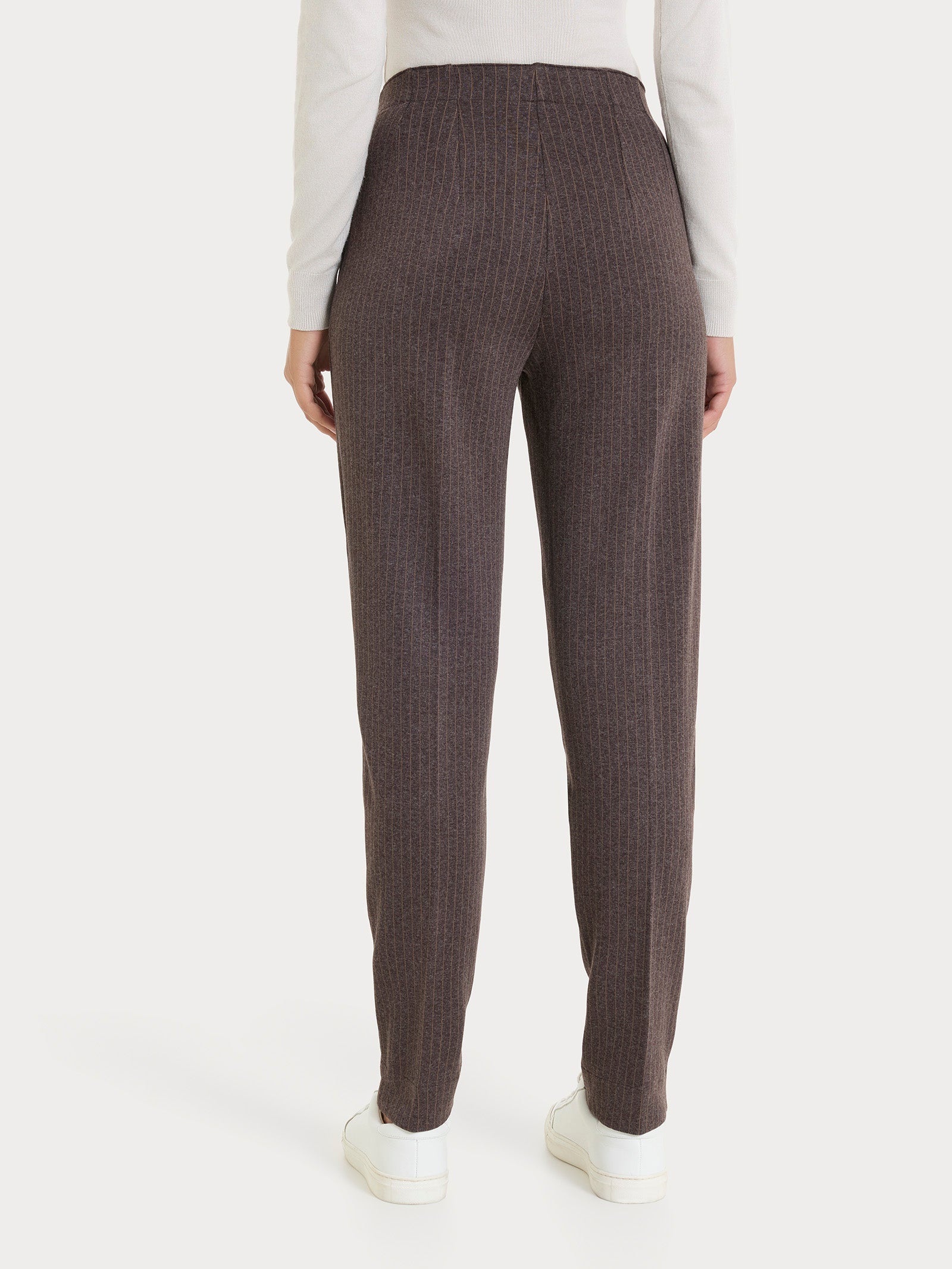 Pantalone gessato a sigaretta con spacchetti in Eco Jacquard Marroni Donna - Ragno