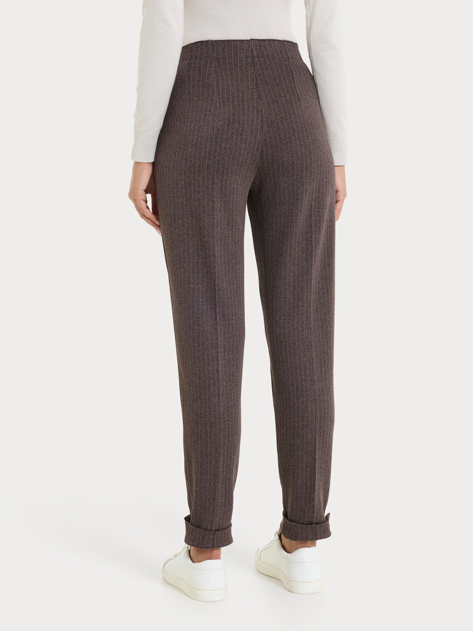 Pantalone gessato a sigaretta con spacchetti in Eco Jacquard Marroni Donna - Ragno