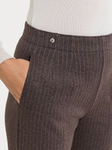 Pantalone gessato a sigaretta con spacchetti in Eco Jacquard Marroni Donna - Ragno