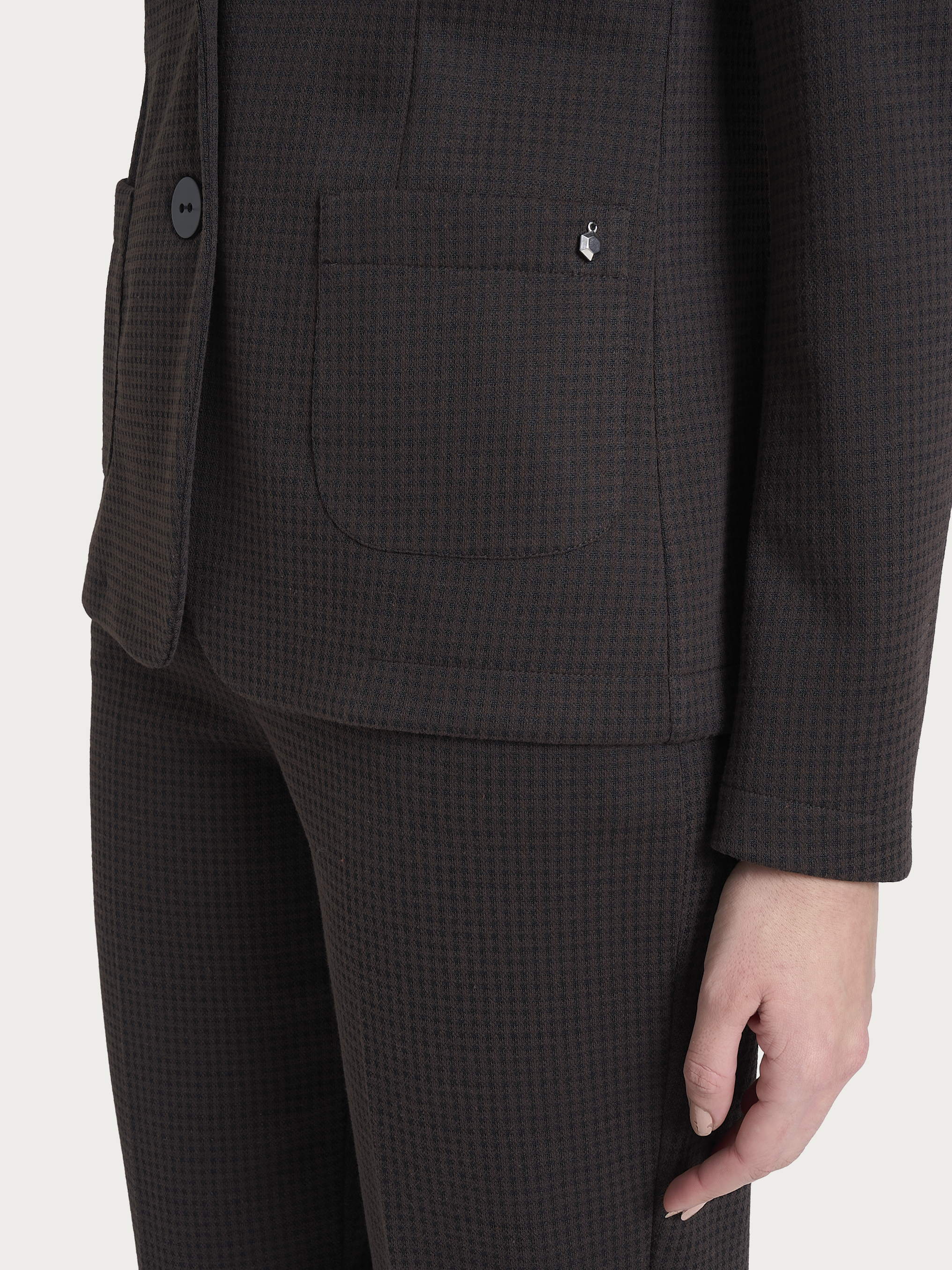 Blazer con due bottoni e micro check in Eco Jacquard Marroni Donna - Ragno
