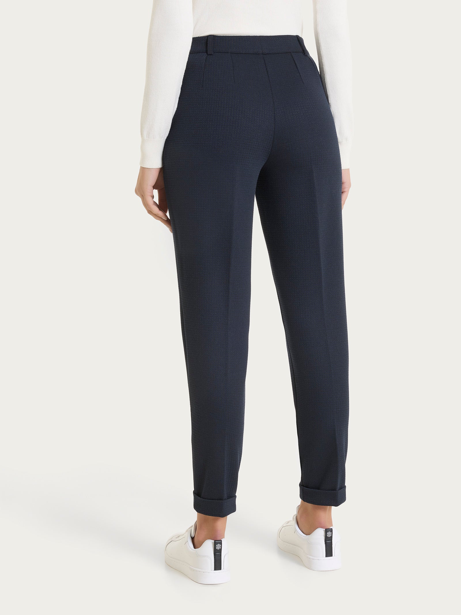 Pantalone chino slim con tasche e micro check in Eco Jacquard Blu Donna - Ragno