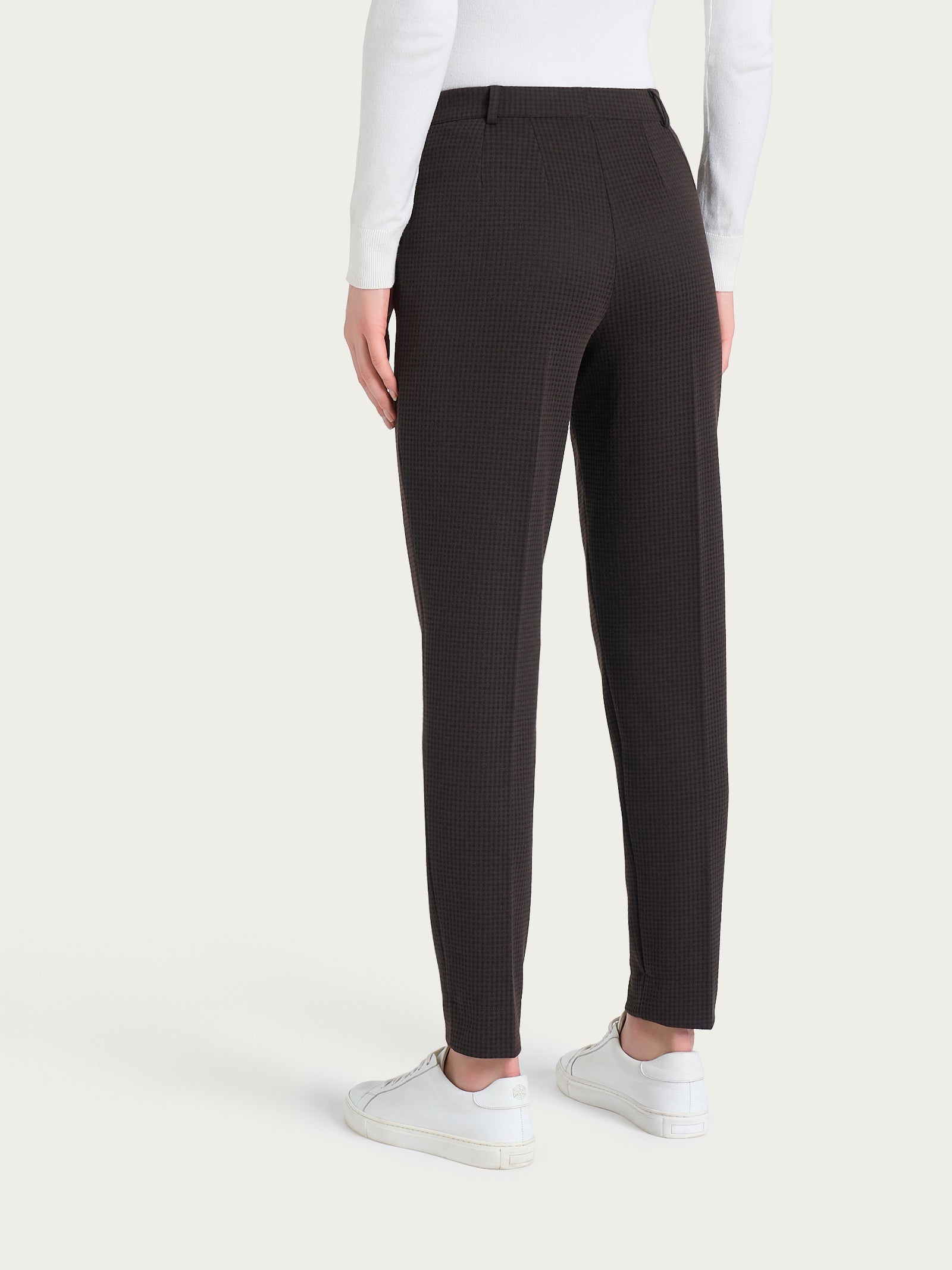 Pantalone chino slim con tasche e micro check in Eco Jacquard Marroni Donna - Ragno