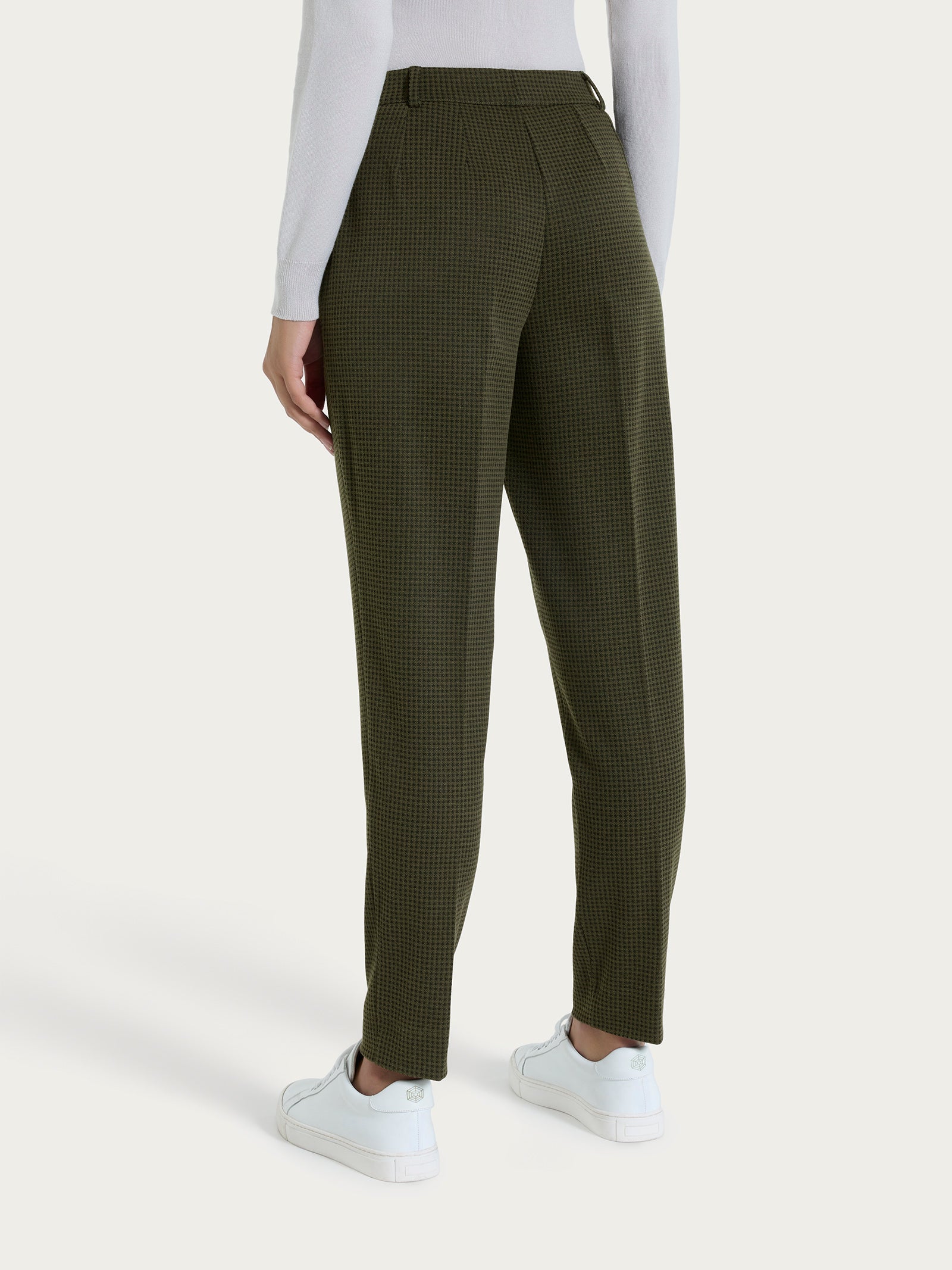 Pantalone chino slim con tasche e micro check in Eco Jacquard Verdi Donna - Ragno
