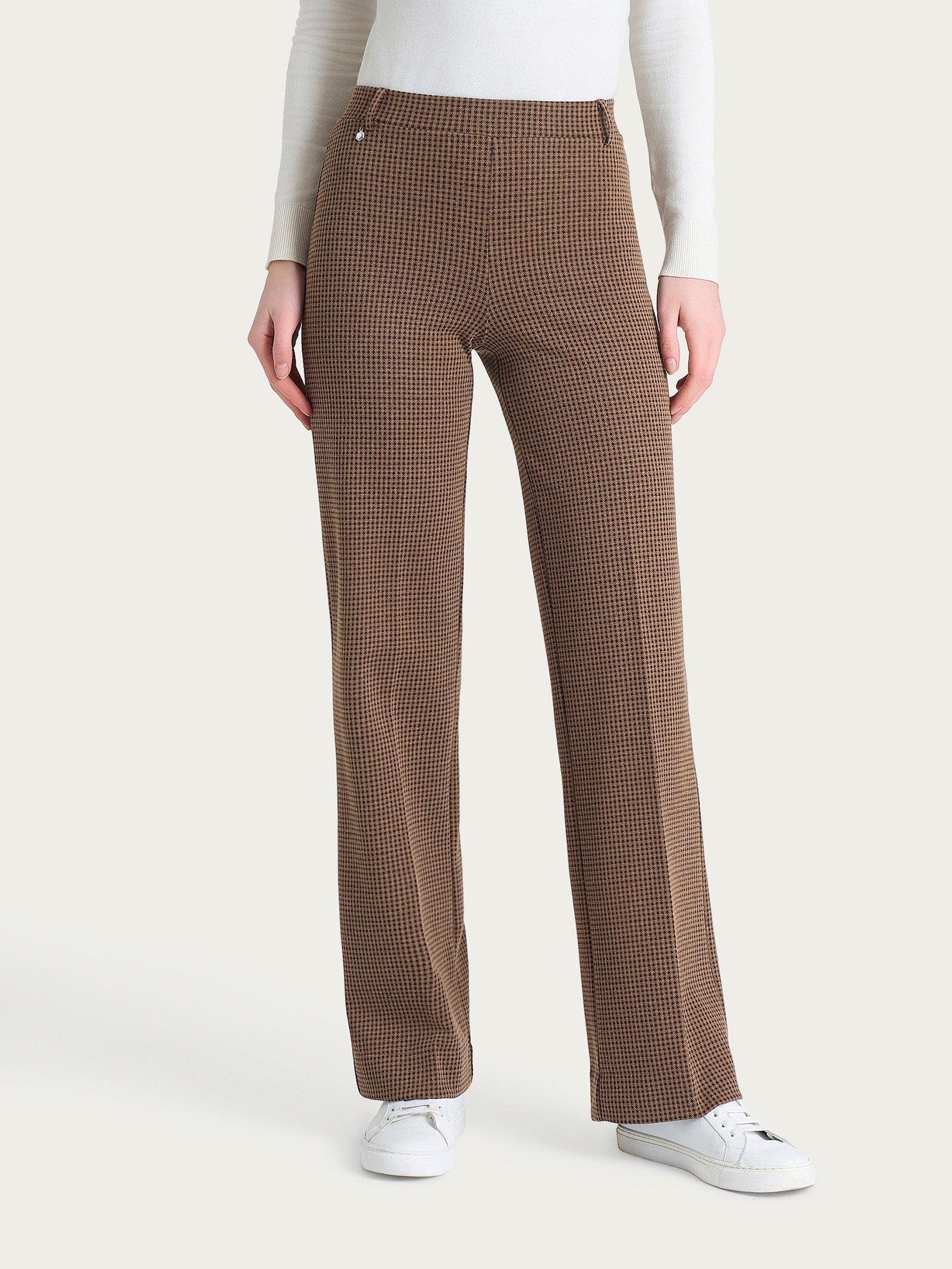 Pantalone ampio con tasche e micro check in Eco Jacquard Marroni Donna - Ragno