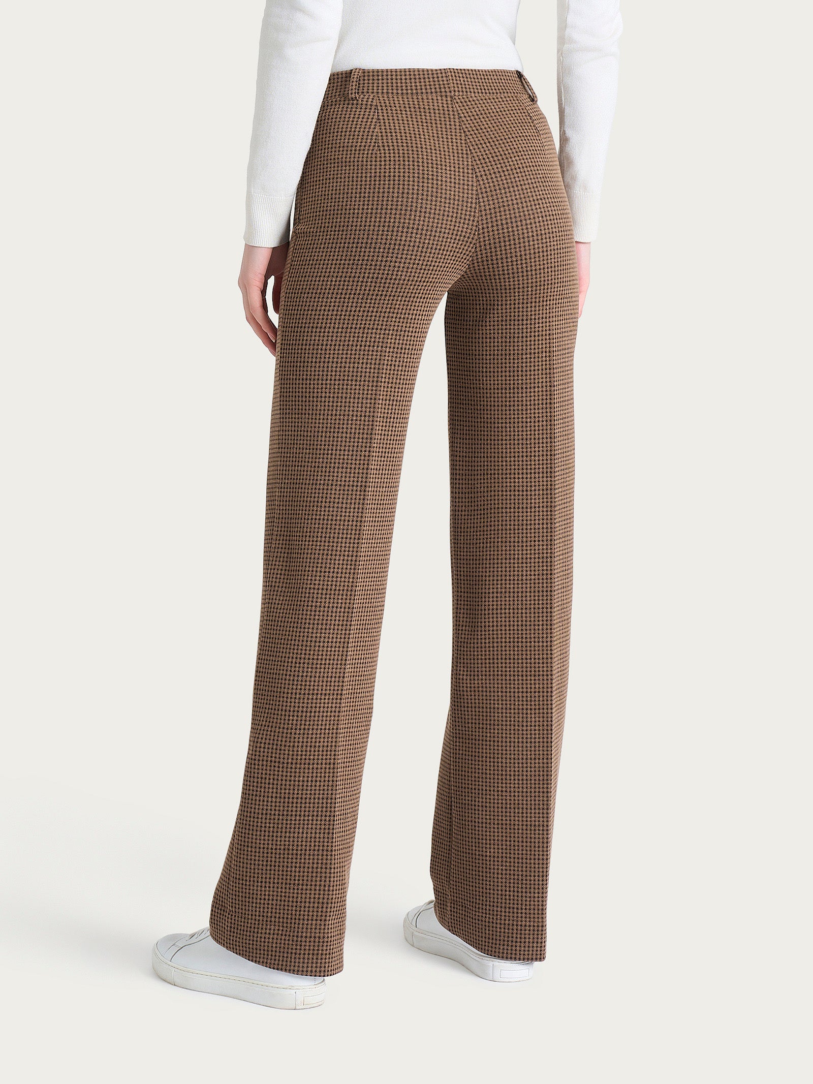 Pantalone ampio con tasche e micro check in Eco Jacquard Marroni Donna - Ragno