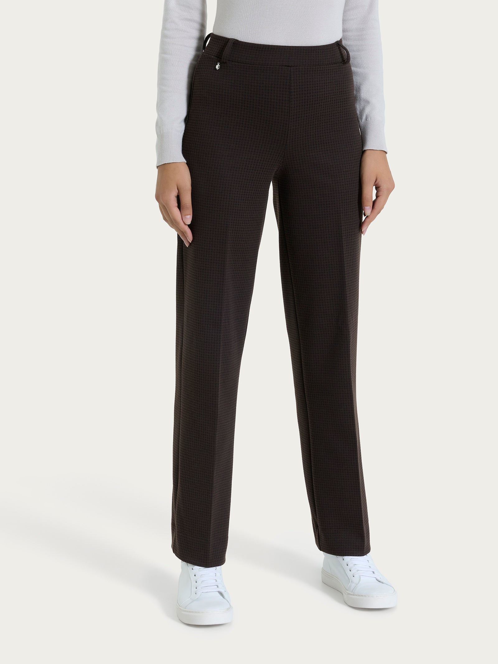 Pantalone ampio con tasche e micro check in Eco Jacquard Marroni Donna - Ragno
