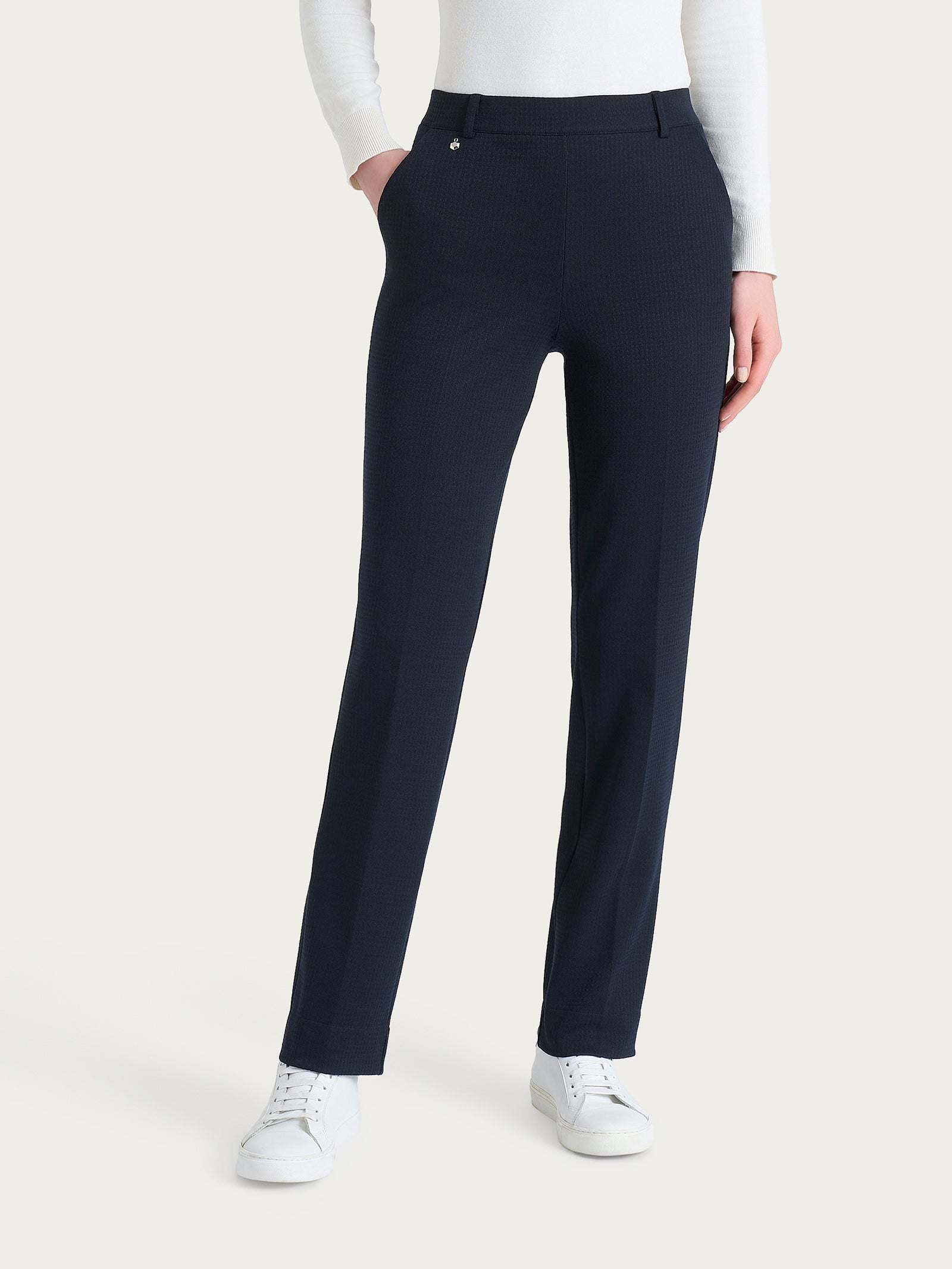 Pantalone dritto con tasche e micro check in Eco Jacquard  Blu Donna - Ragno