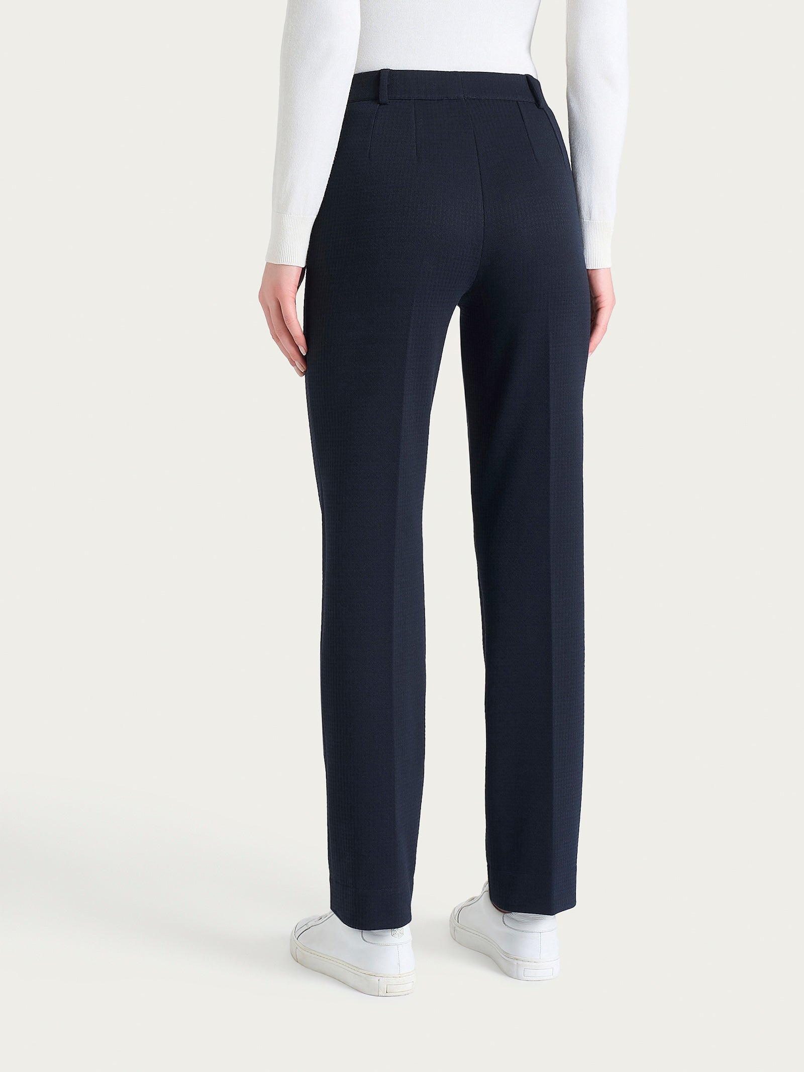 Pantalone dritto con tasche e micro check in Eco Jacquard  Blu Donna - Ragno