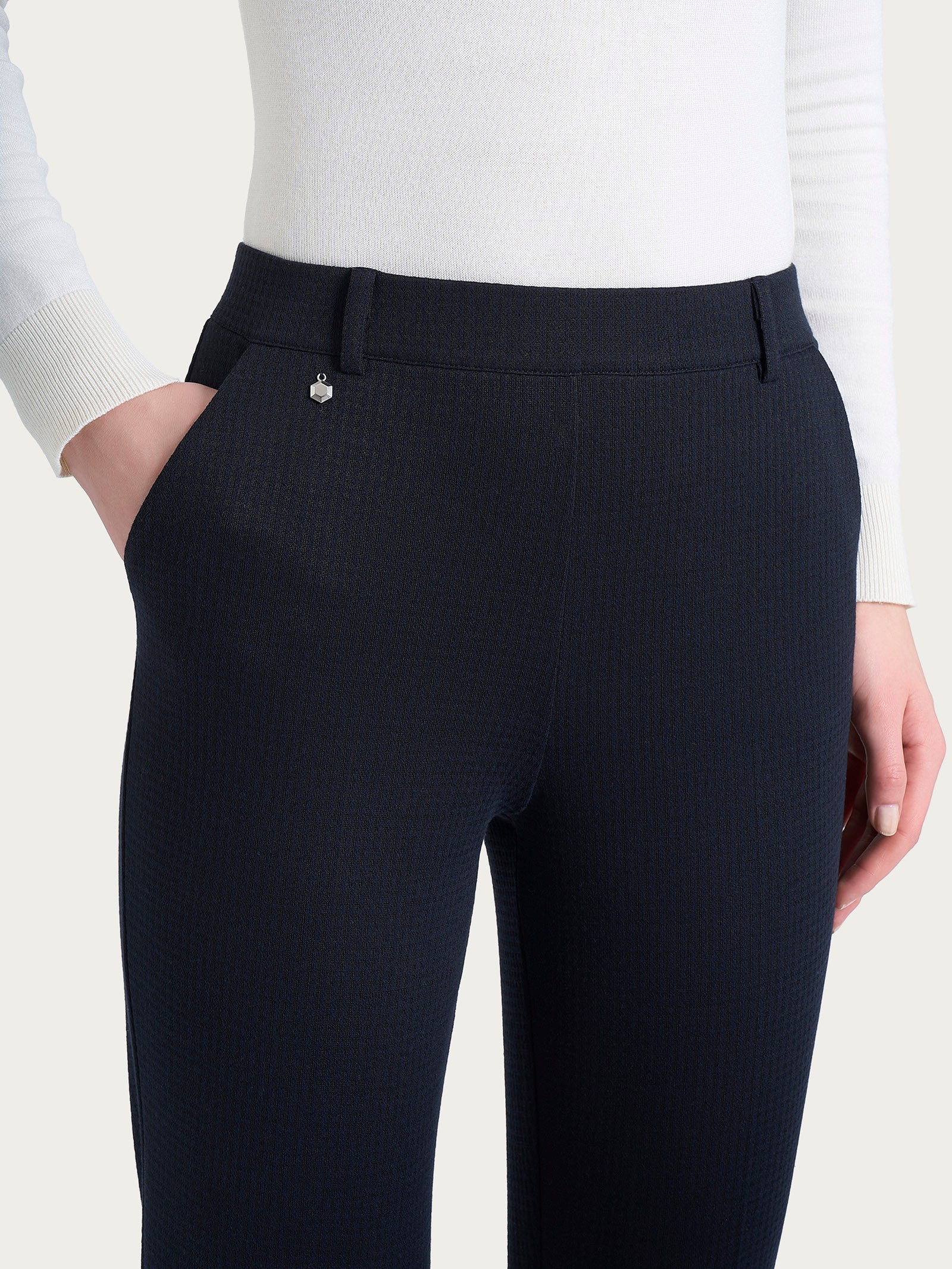 Pantalone dritto con tasche e micro check in Eco Jacquard  Blu Donna - Ragno