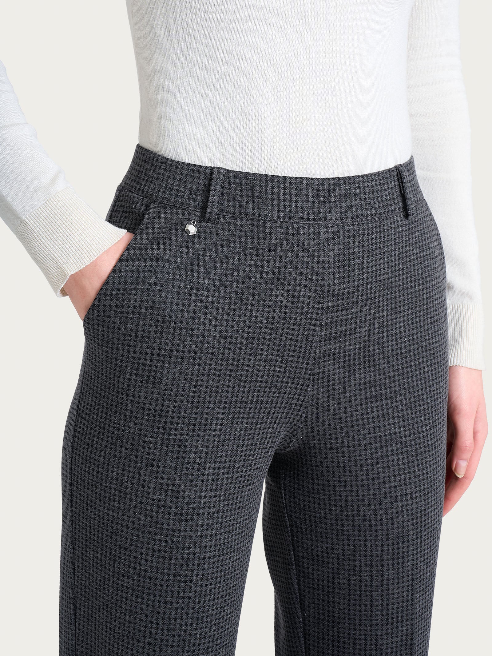 Pantalone dritto con tasche e micro check in Eco Jacquard  Neri Donna - Ragno
