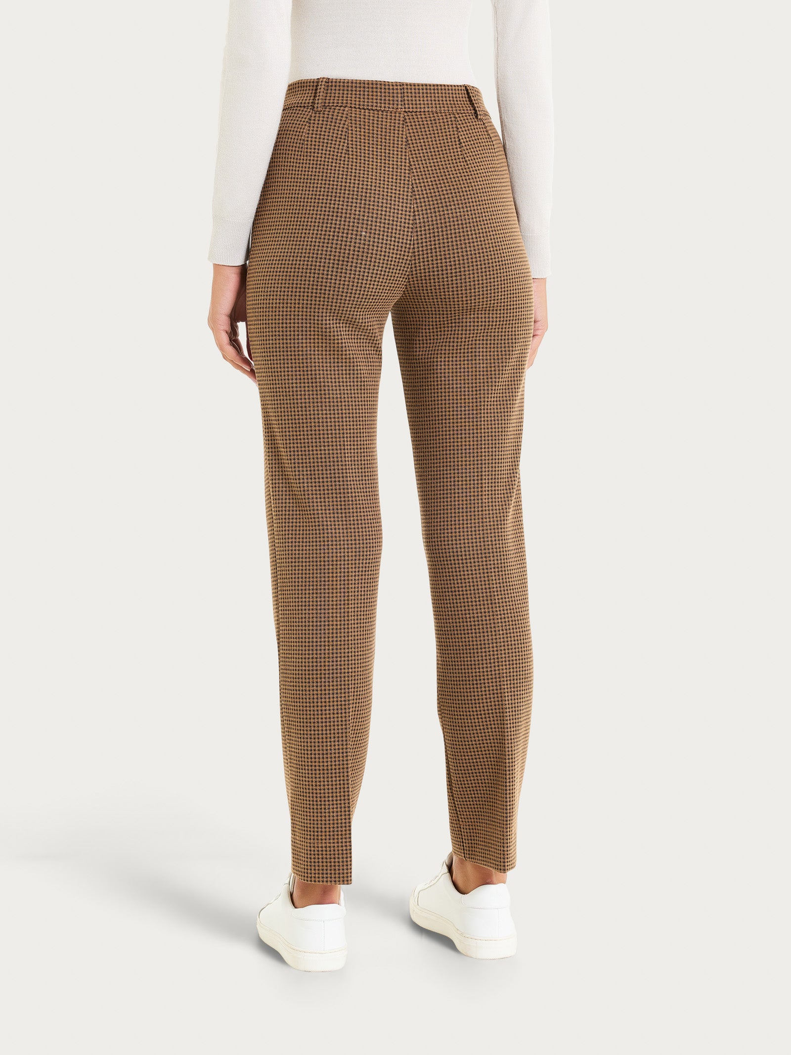 Pantalone dritto con tasche e micro check in Eco Jacquard  Marroni Donna - Ragno
