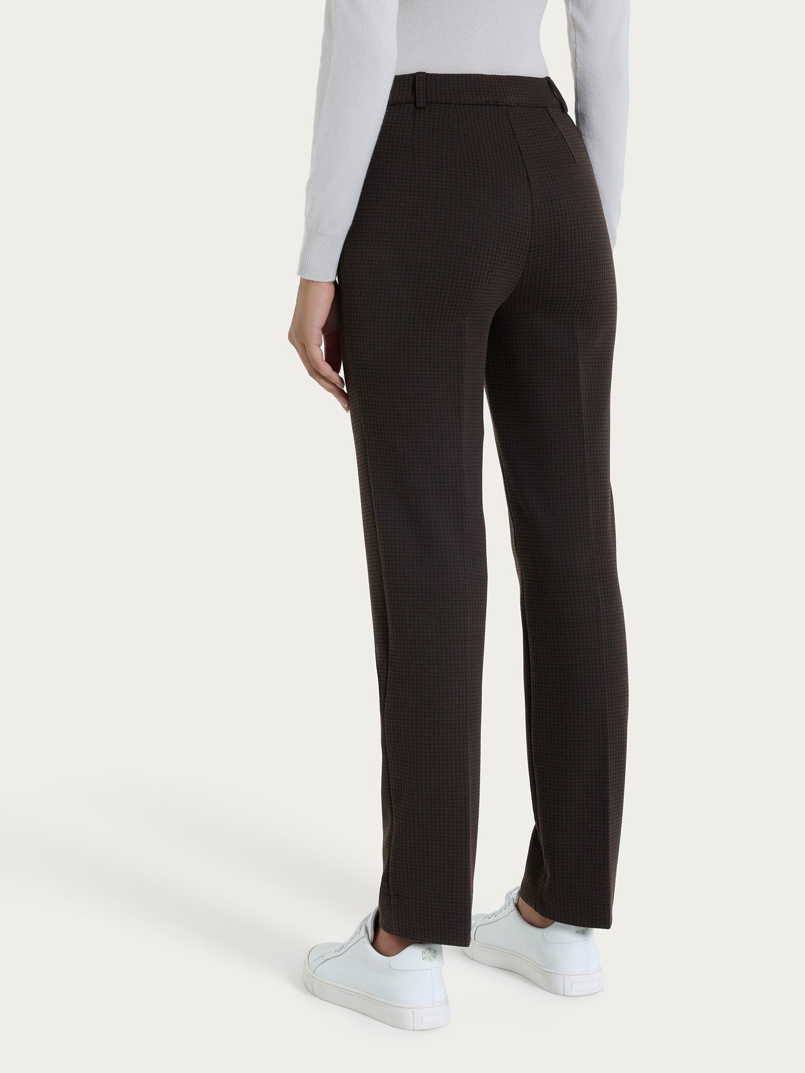 Pantalone dritto con tasche e micro check in Eco Jacquard  Marroni Donna - Ragno