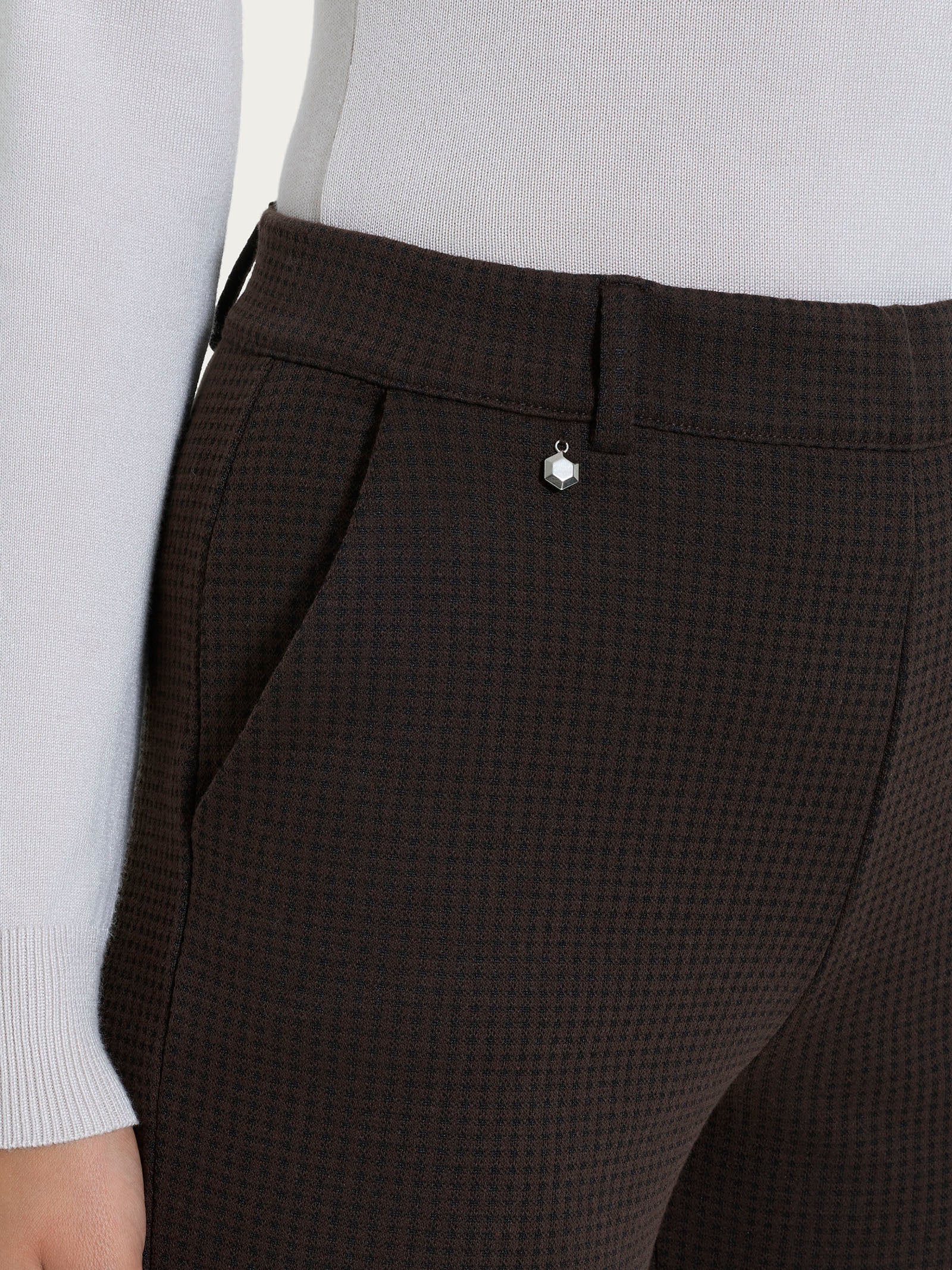 Pantalone dritto con tasche e micro check in Eco Jacquard  Marroni Donna - Ragno