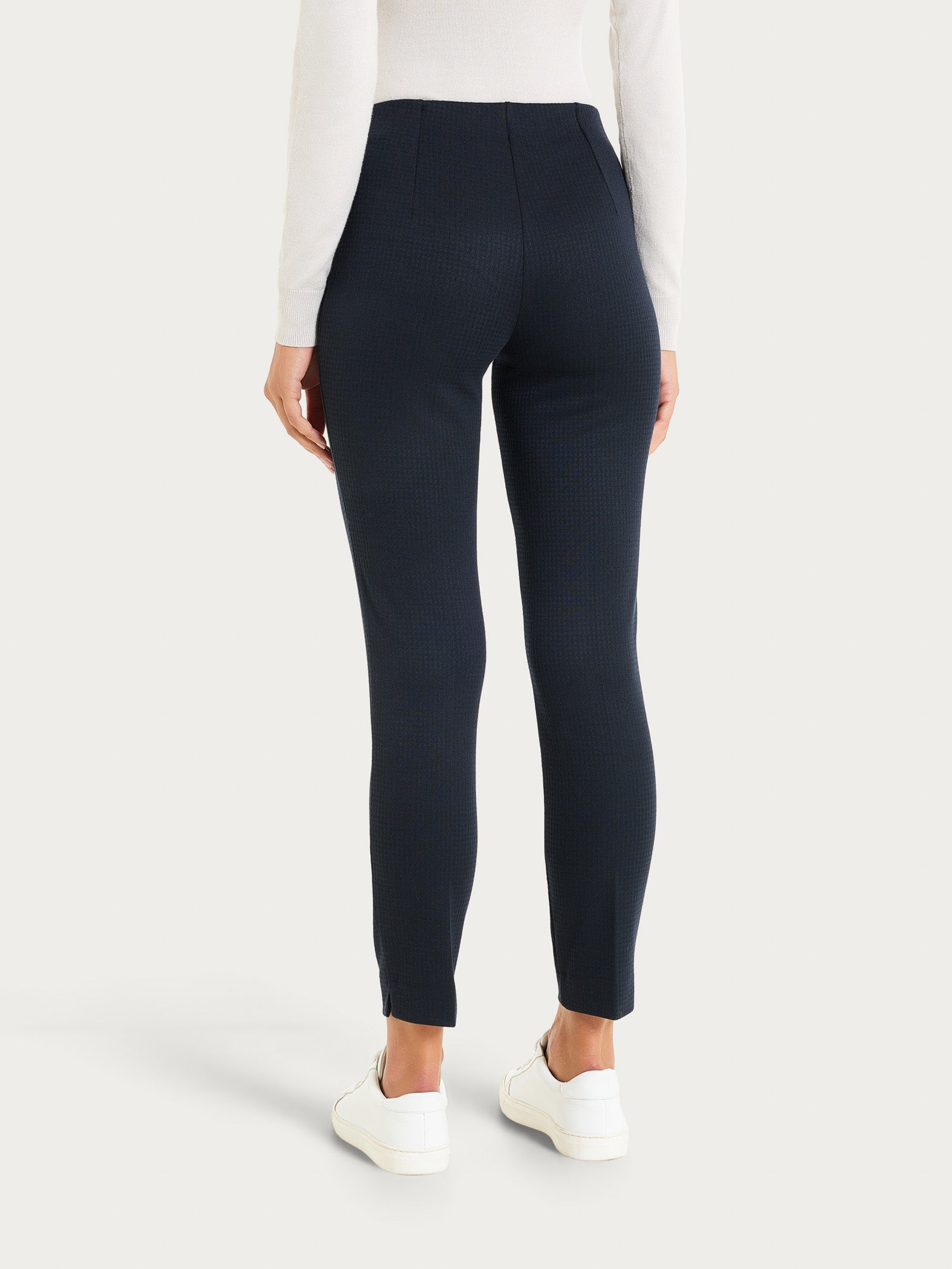 Pantalone a sigaretta con spacchetti e micro check in Eco Jacquard Blu Donna - Ragno