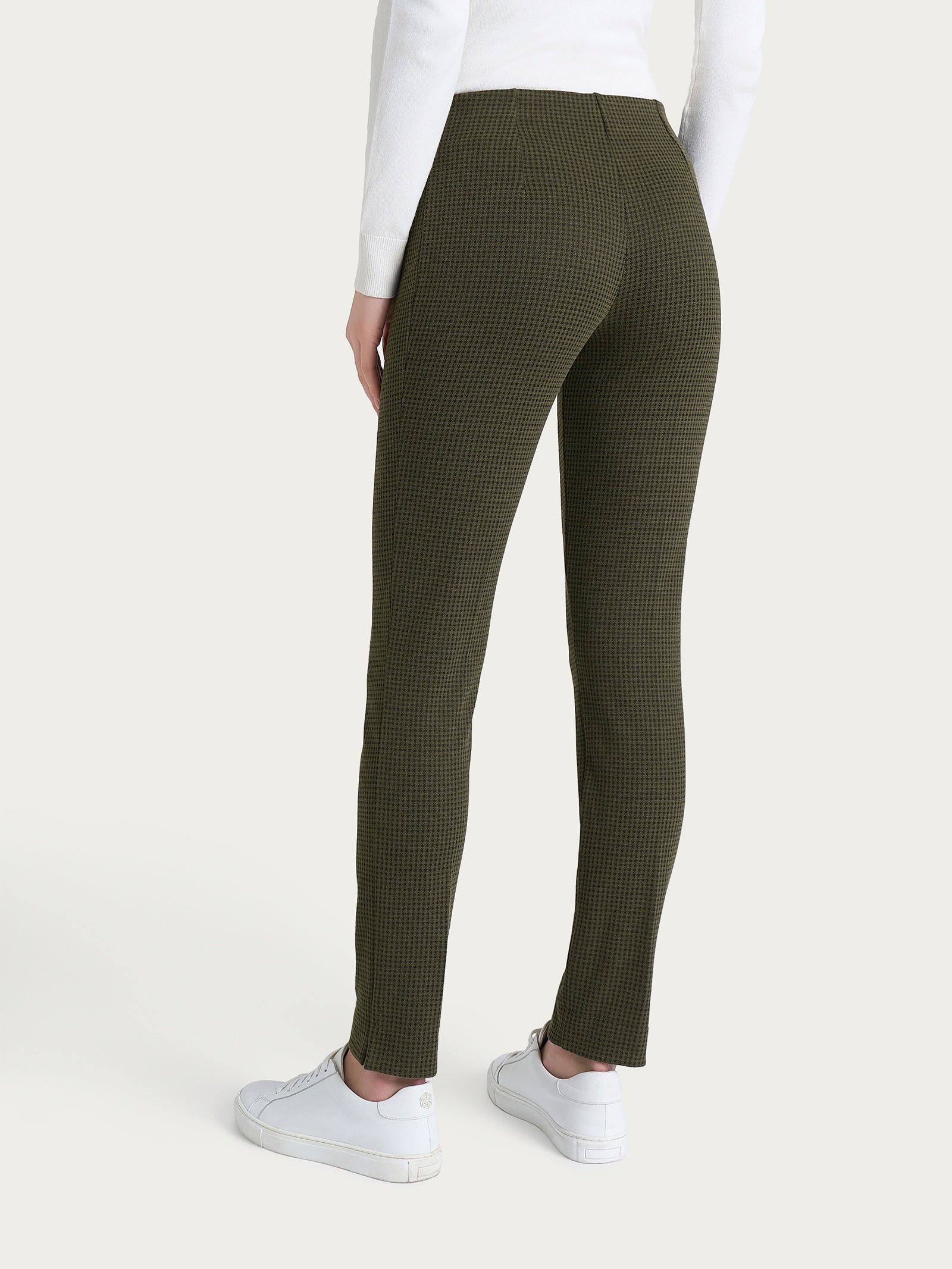 Pantalone a sigaretta con spacchetti e micro check in Eco Jacquard Verdi Donna - Ragno