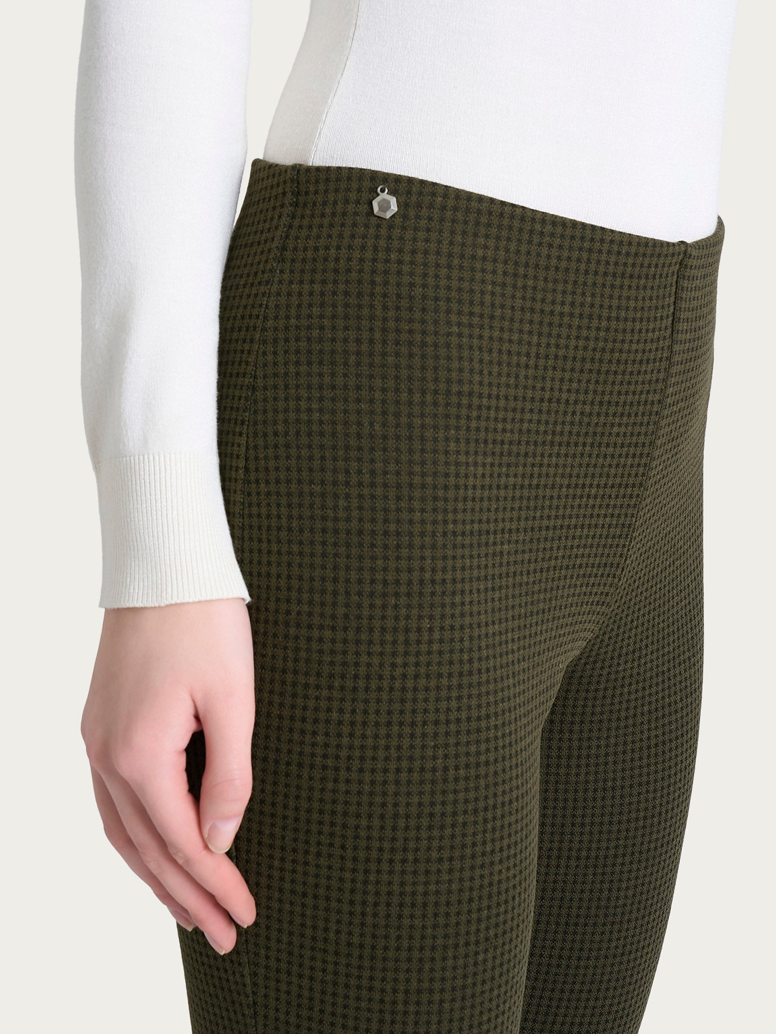 Pantalone a sigaretta con spacchetti e micro check in Eco Jacquard Verdi Donna - Ragno