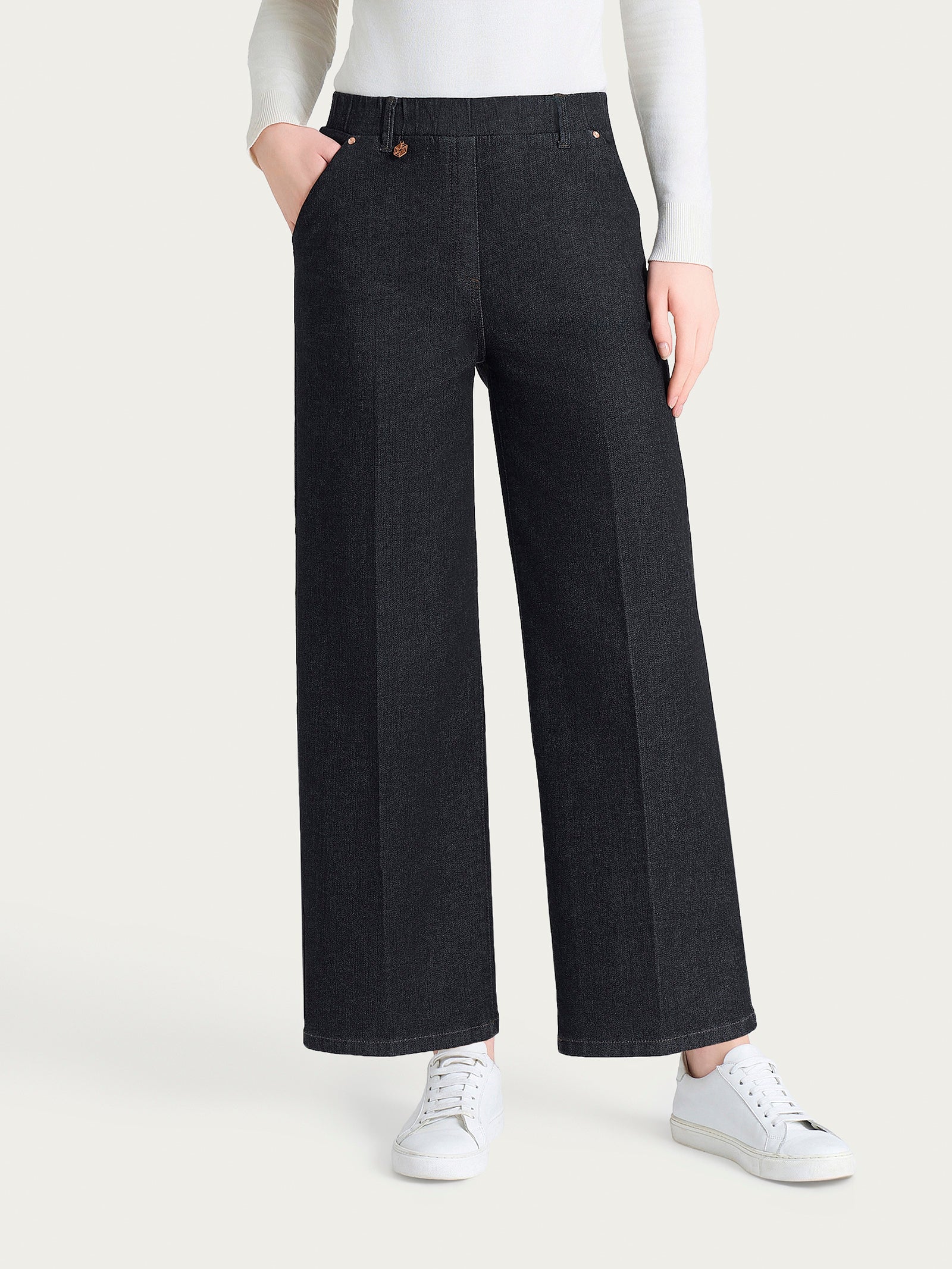 Jeans ampio alla caviglia con tasche in Heritage Denim Neri Donna - Ragno
