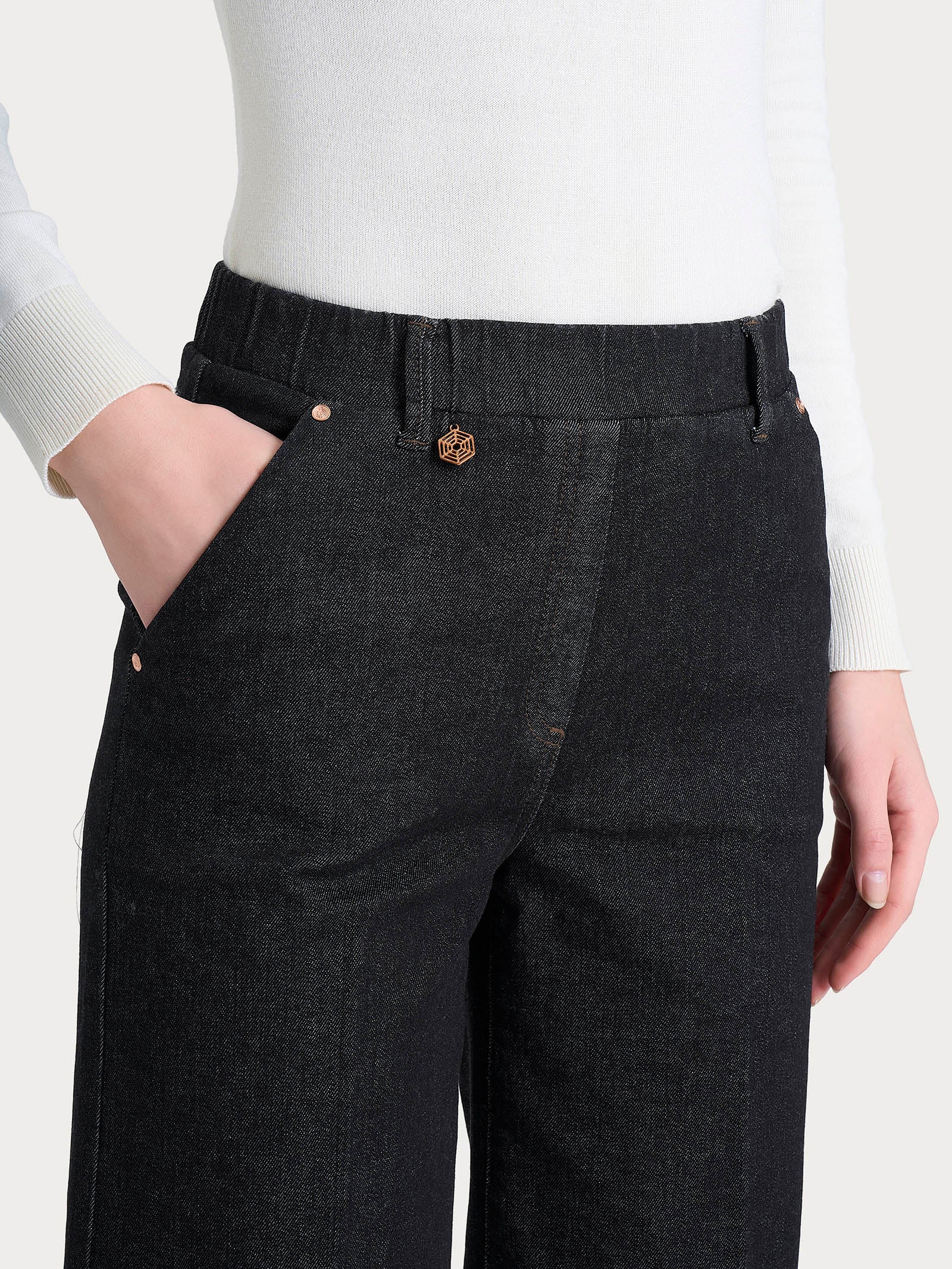 Jeans ampio alla caviglia con tasche in Heritage Denim Neri Donna - Ragno