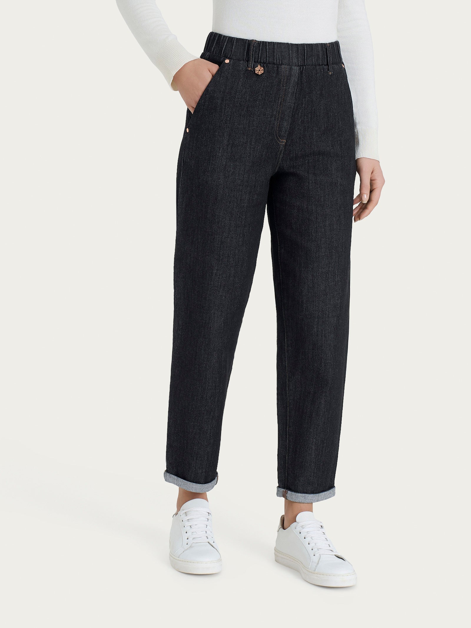 Jeans a carota con tasche in Heritage Denim Neri Donna - Ragno