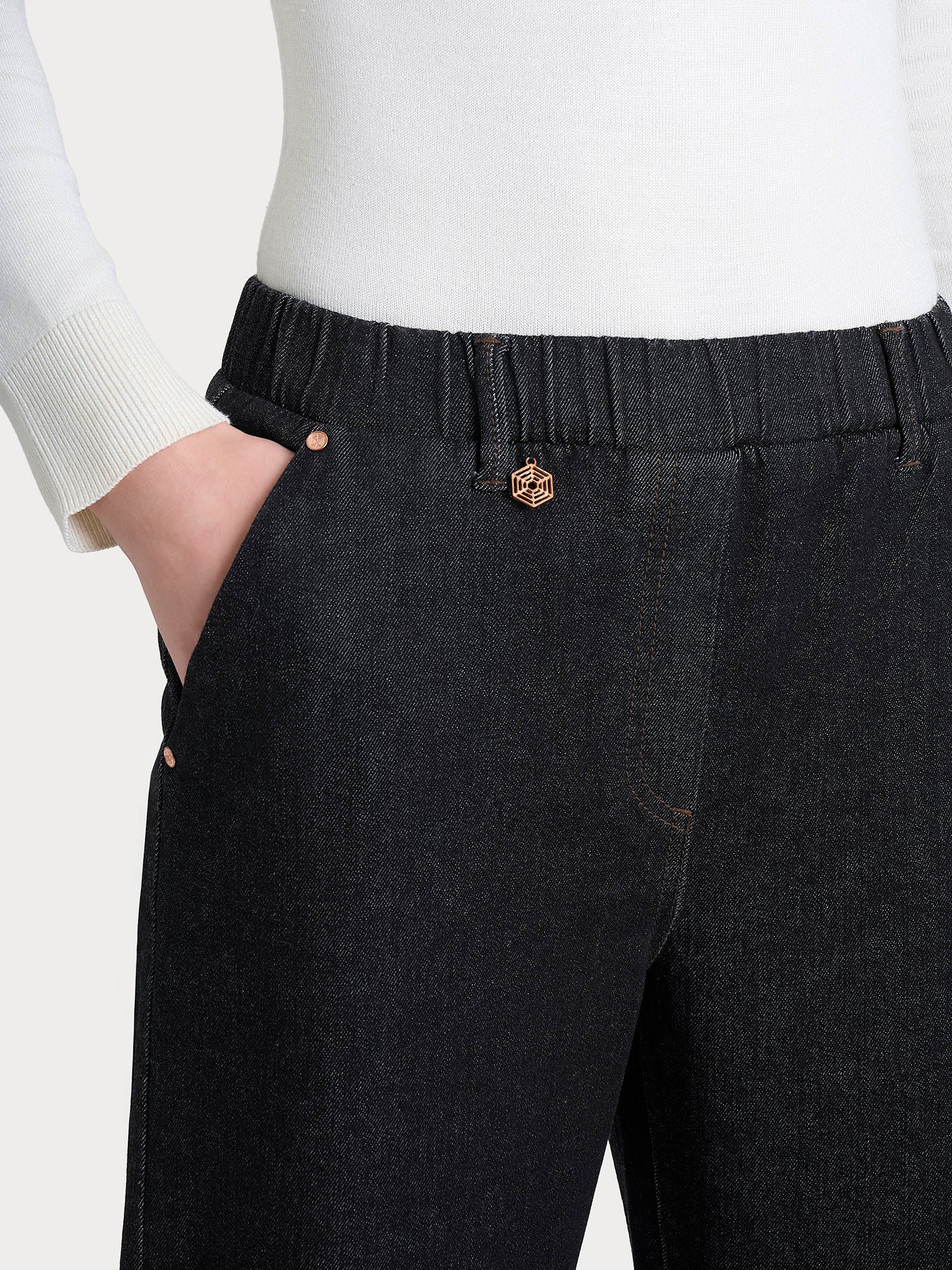 Jeans ampio con tasche in Heritage Denim Neri Donna - Ragno