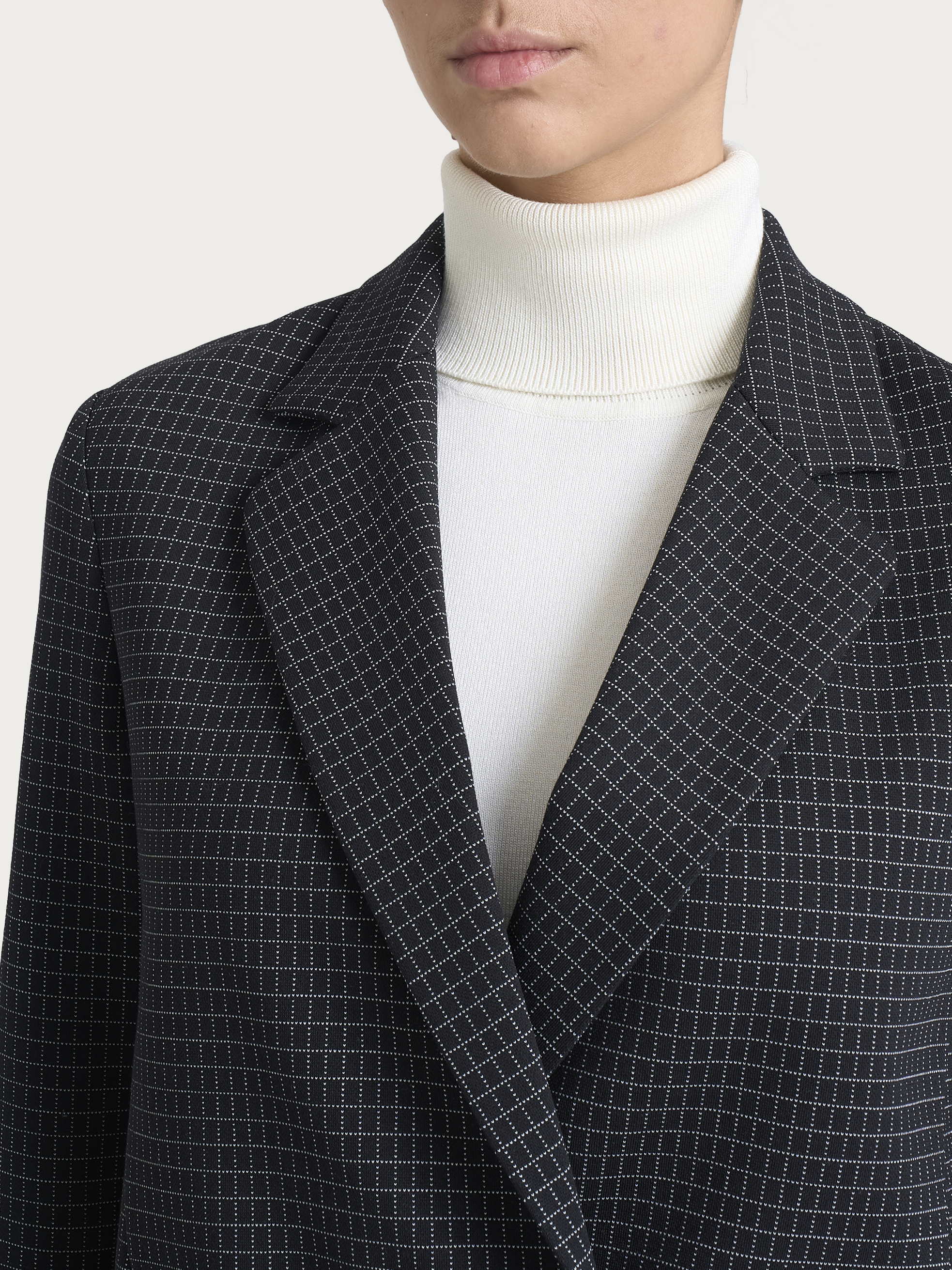  Blazer doppio petto e fantasia check in Eco Jacquard Neri Donna - Ragno