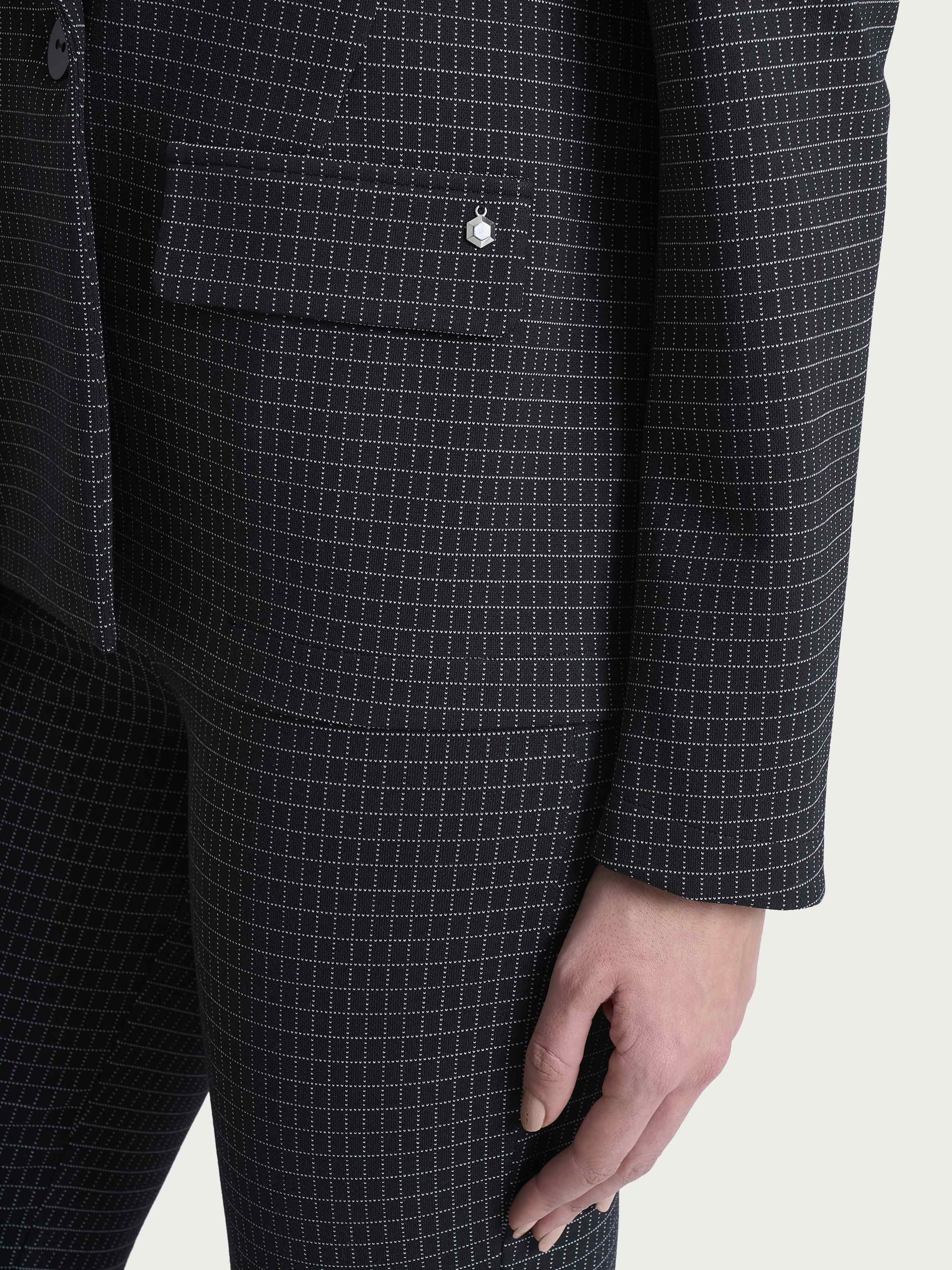  Blazer doppio petto e fantasia check in Eco Jacquard Neri Donna - Ragno
