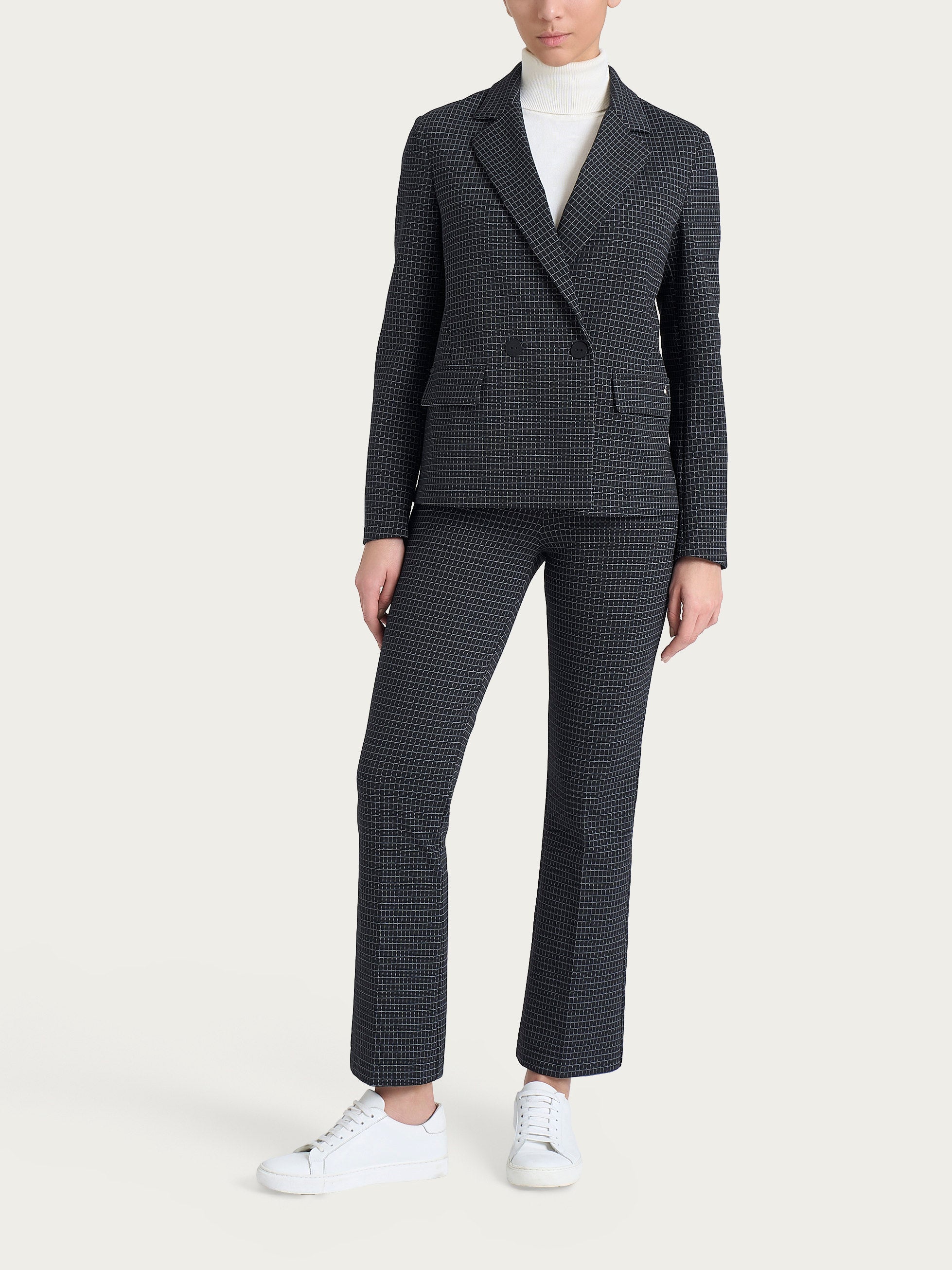  Blazer doppio petto e fantasia check in Eco Jacquard Neri Donna - Ragno