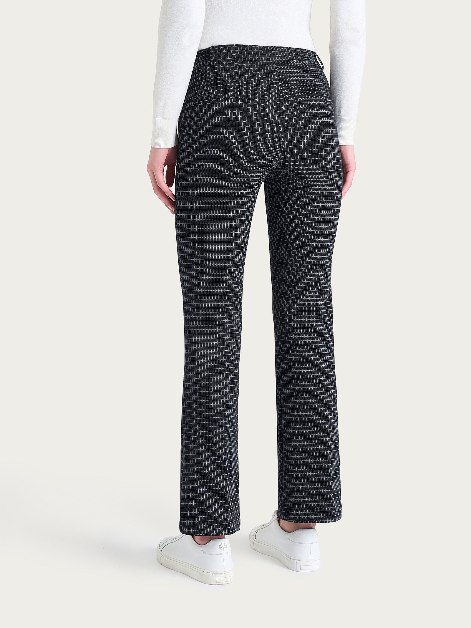 Pantalone flare alla caviglia con fantasia check in Eco Jacquard Neri Donna - Ragno