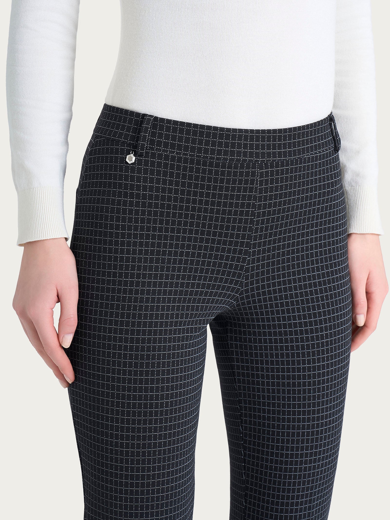 Pantalone flare alla caviglia con fantasia check in Eco Jacquard Neri Donna - Ragno