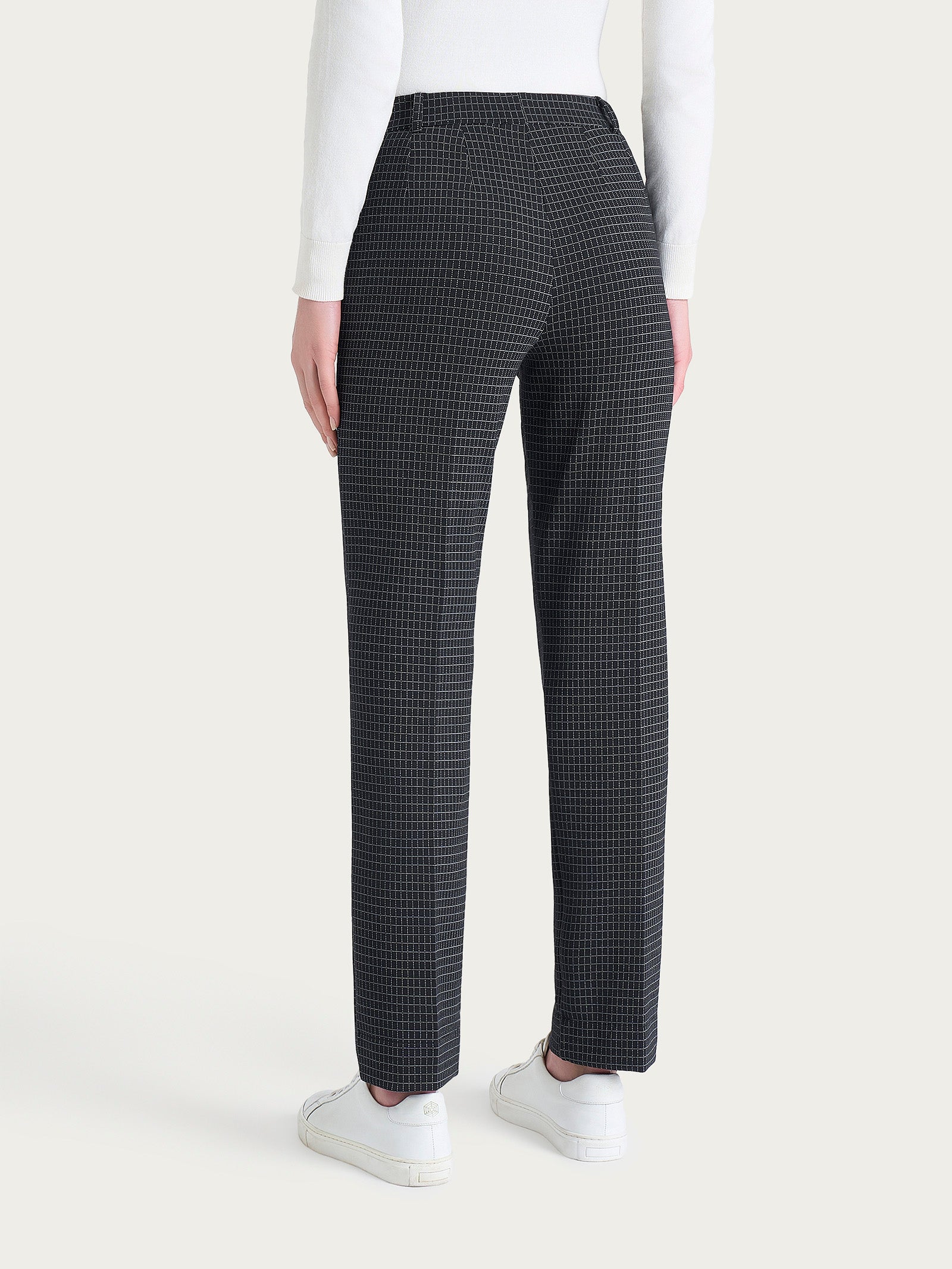 Pantalone dritto con tasche e fantasia check in Eco Jacquard  Neri Donna - Ragno