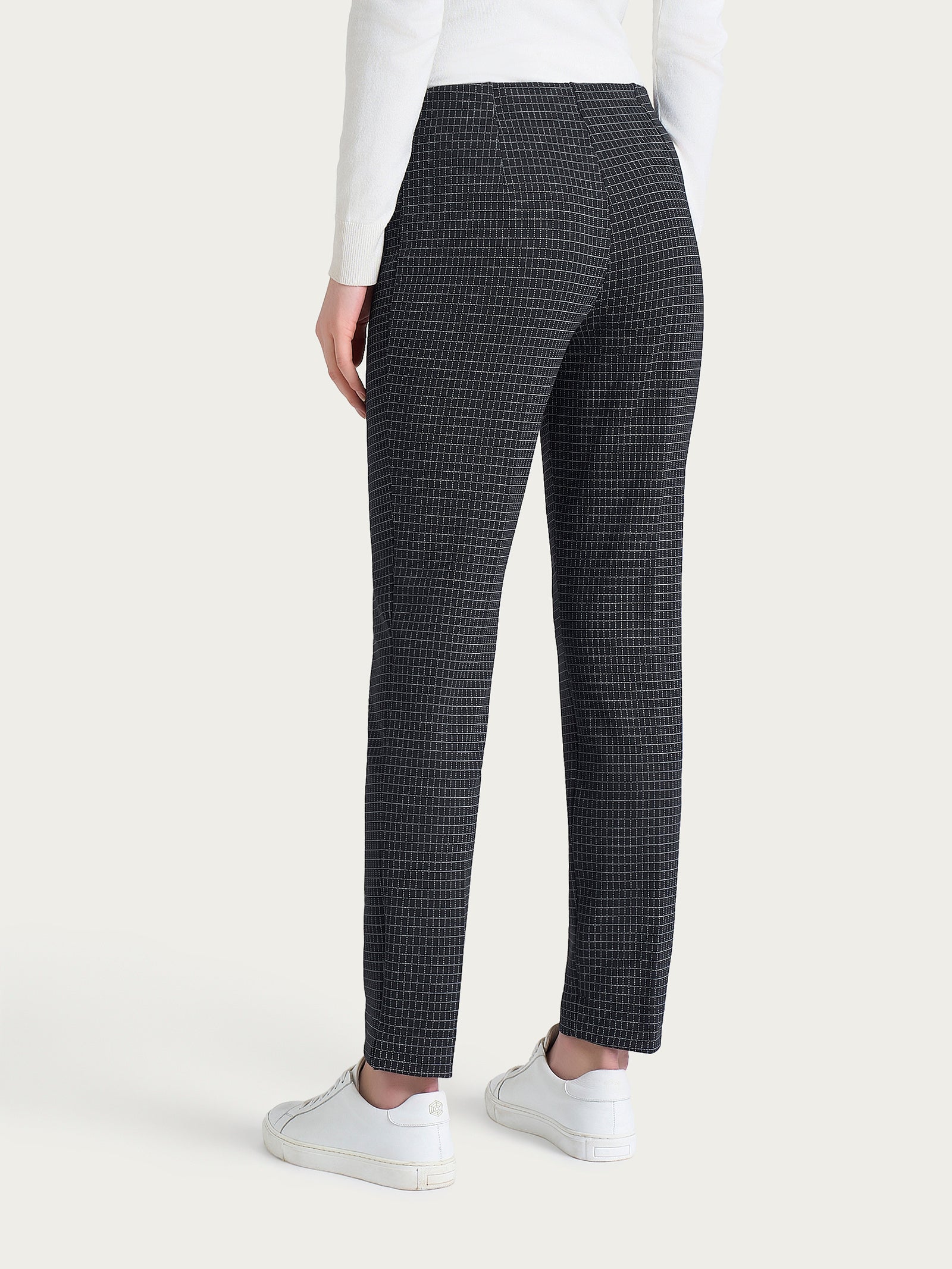 Pantalone a sigaretta con spacchetti e fantasia check in Eco Jacquard Neri Donna - Ragno