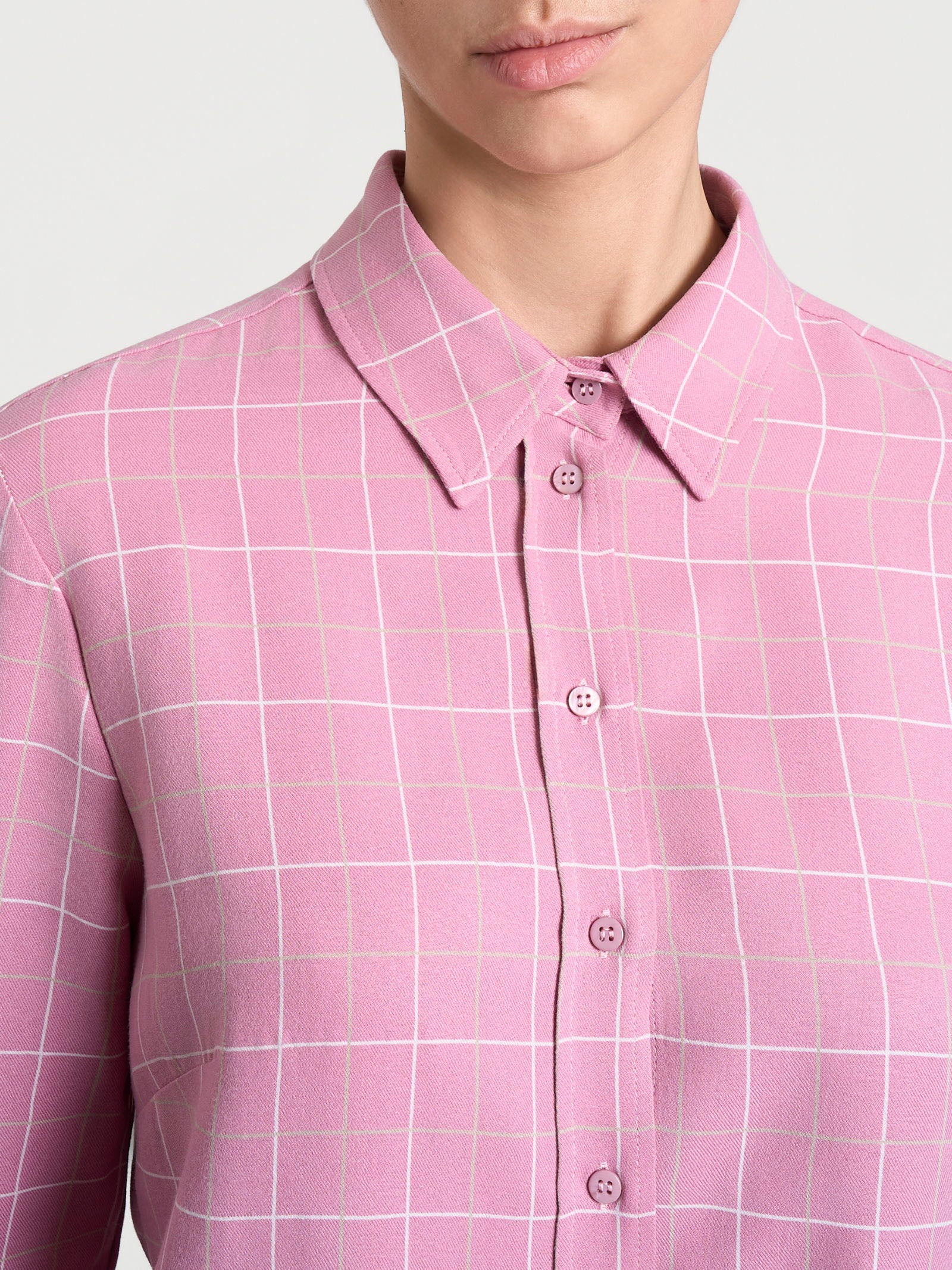 Camicia con macro check bicolor in Winter EcoSeta Rosa Donna - Ragno