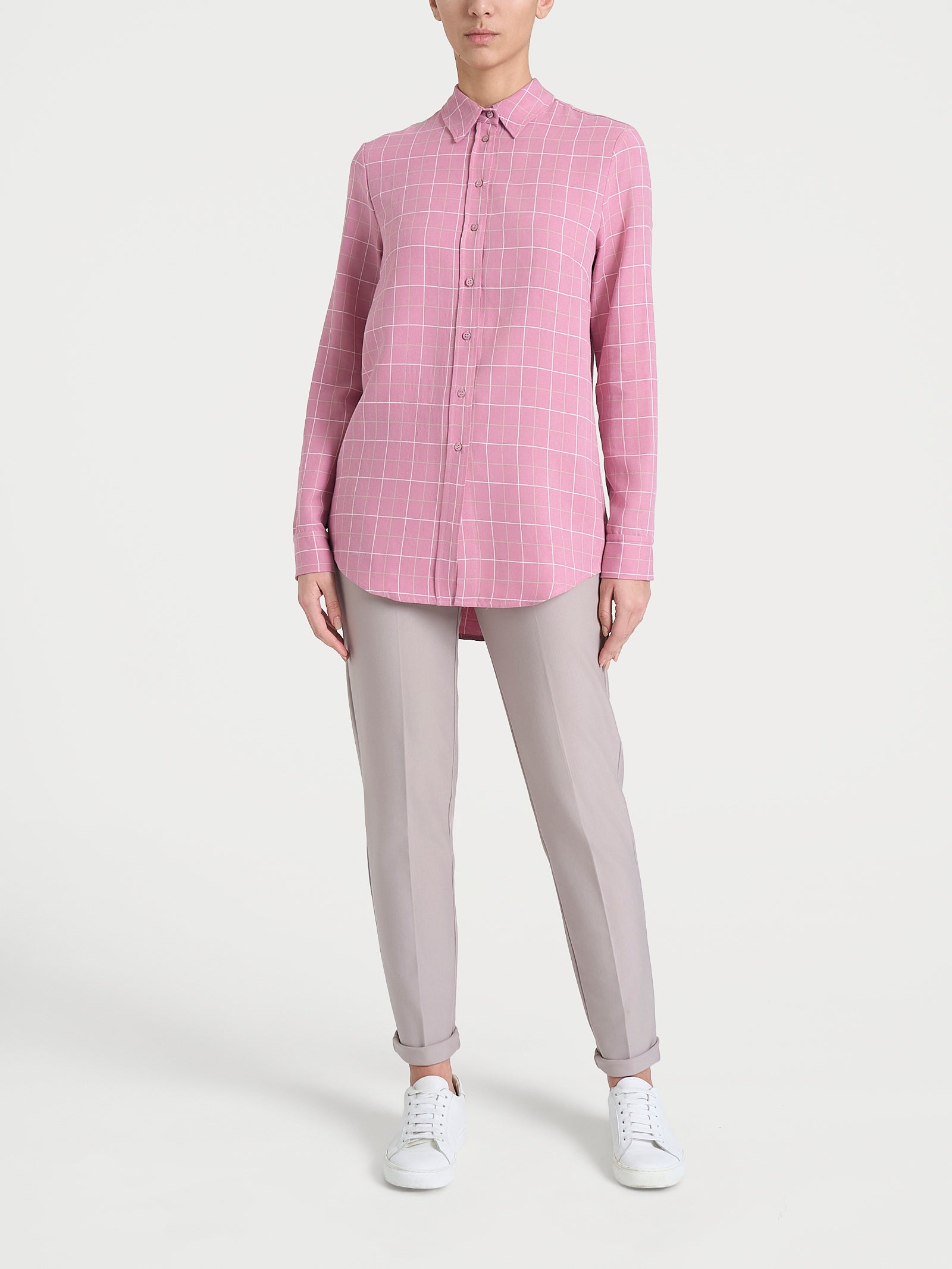 Camicia con macro check bicolor in Winter EcoSeta Rosa Donna - Ragno