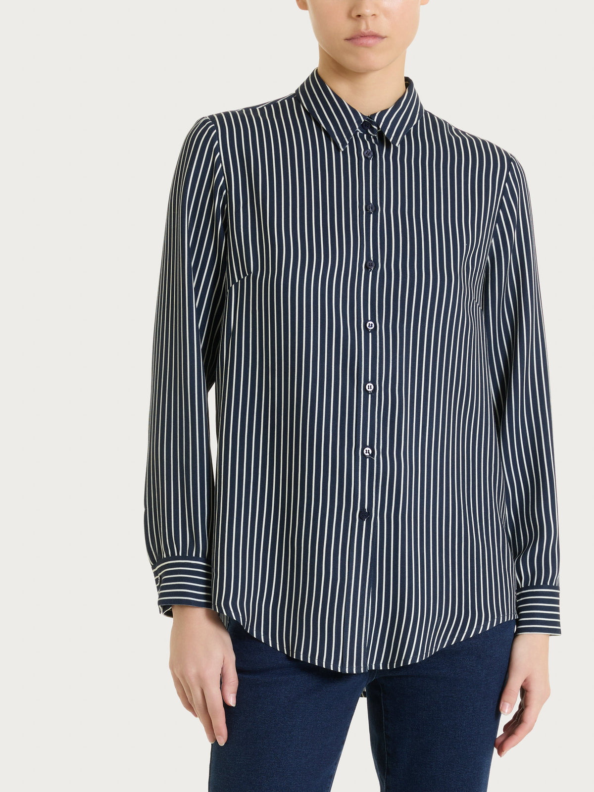 Camicia a righe in Winter Voile di Viscosa Satin Blu Donna - Ragno