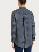 Camicia a righe in Winter Voile di Viscosa Satin Blu Donna - Ragno