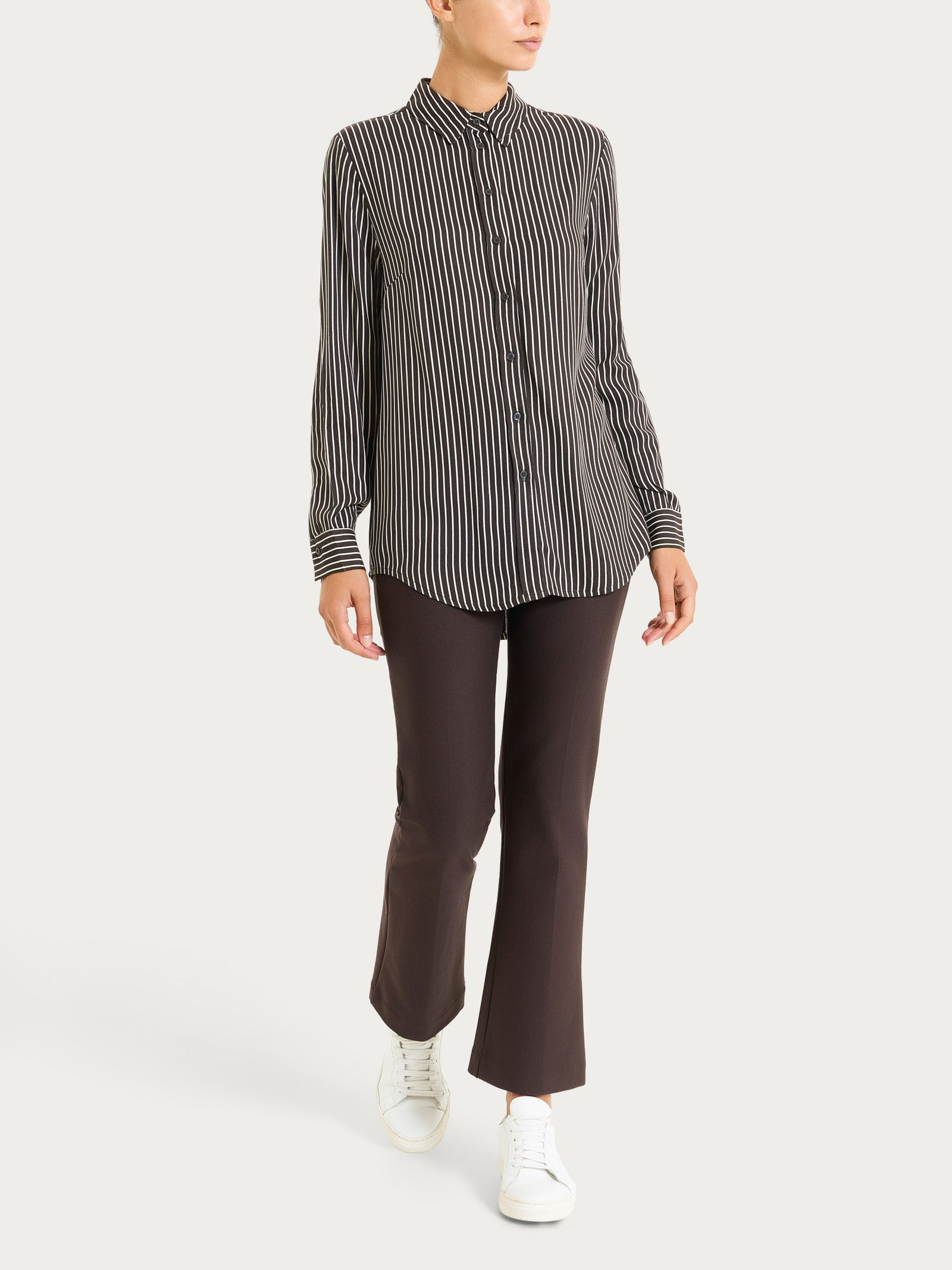 Camicia a righe in Winter EcoSeta Marroni Donna - Ragno