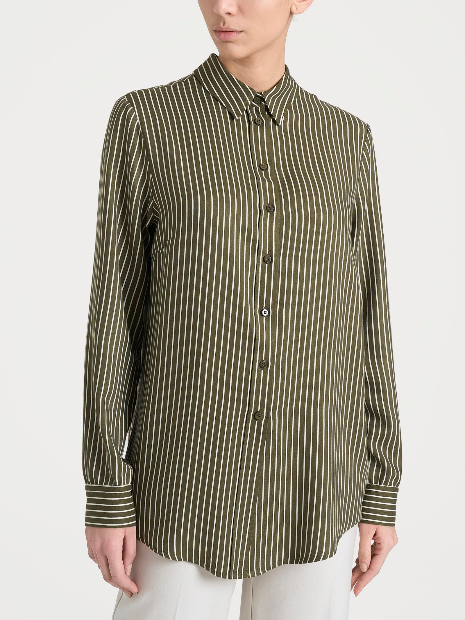 Camicia a righe in Winter EcoSeta Verdi Donna - Ragno