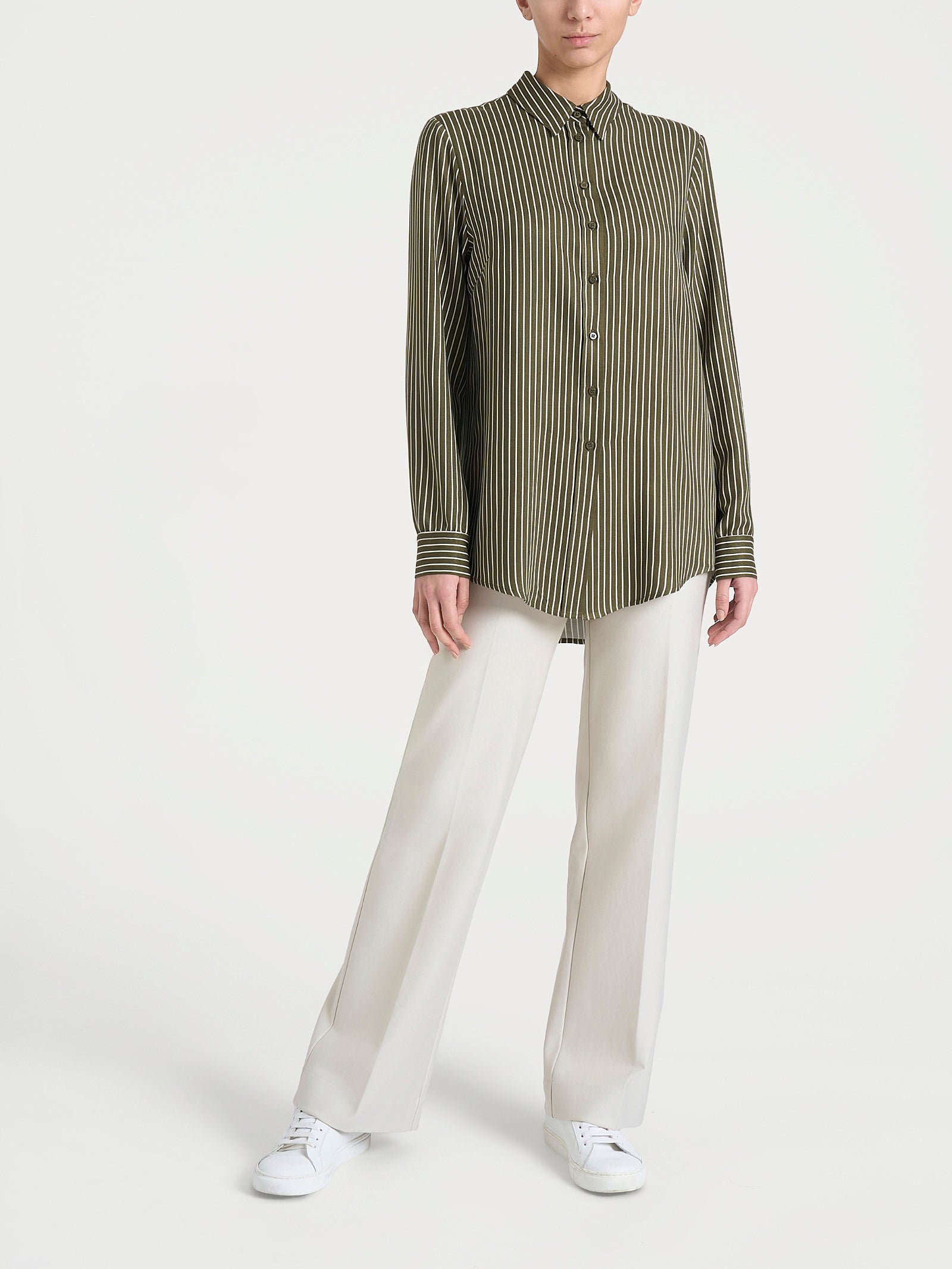 Camicia a righe in Winter EcoSeta Verdi Donna - Ragno