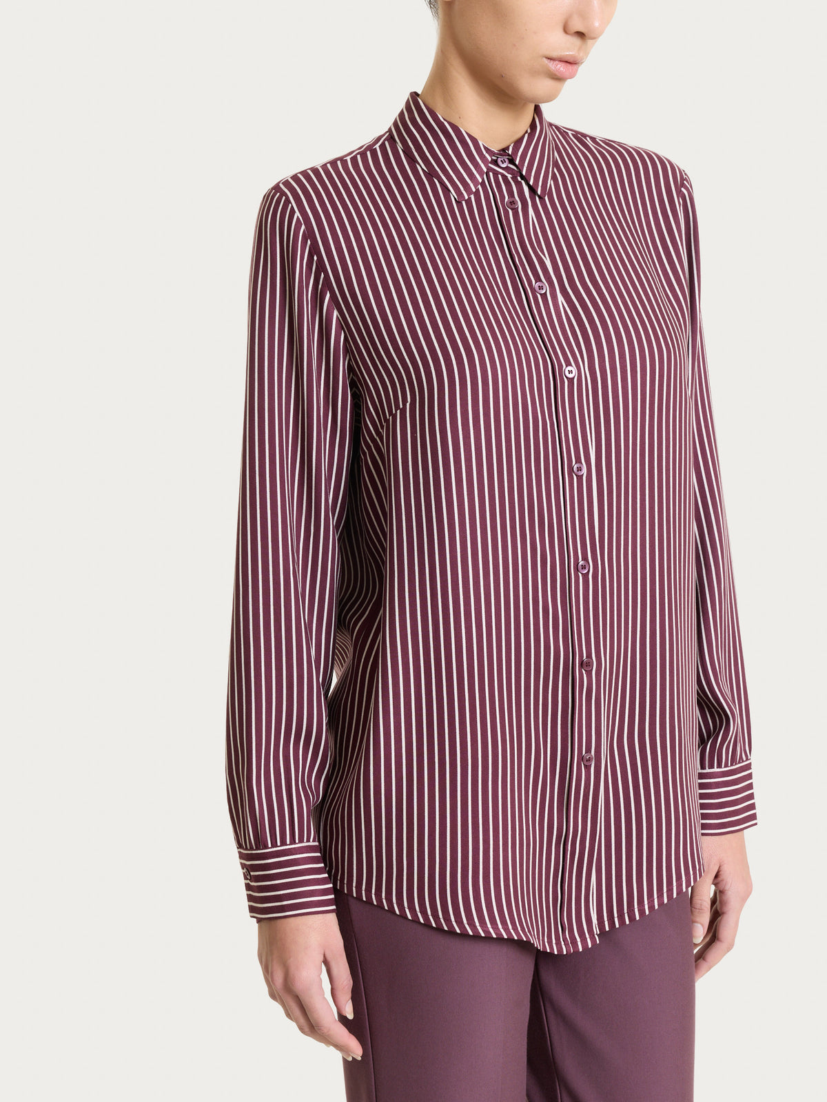 Camicia a righe in Winter Voile di Viscosa Satin Viola Donna - Ragno