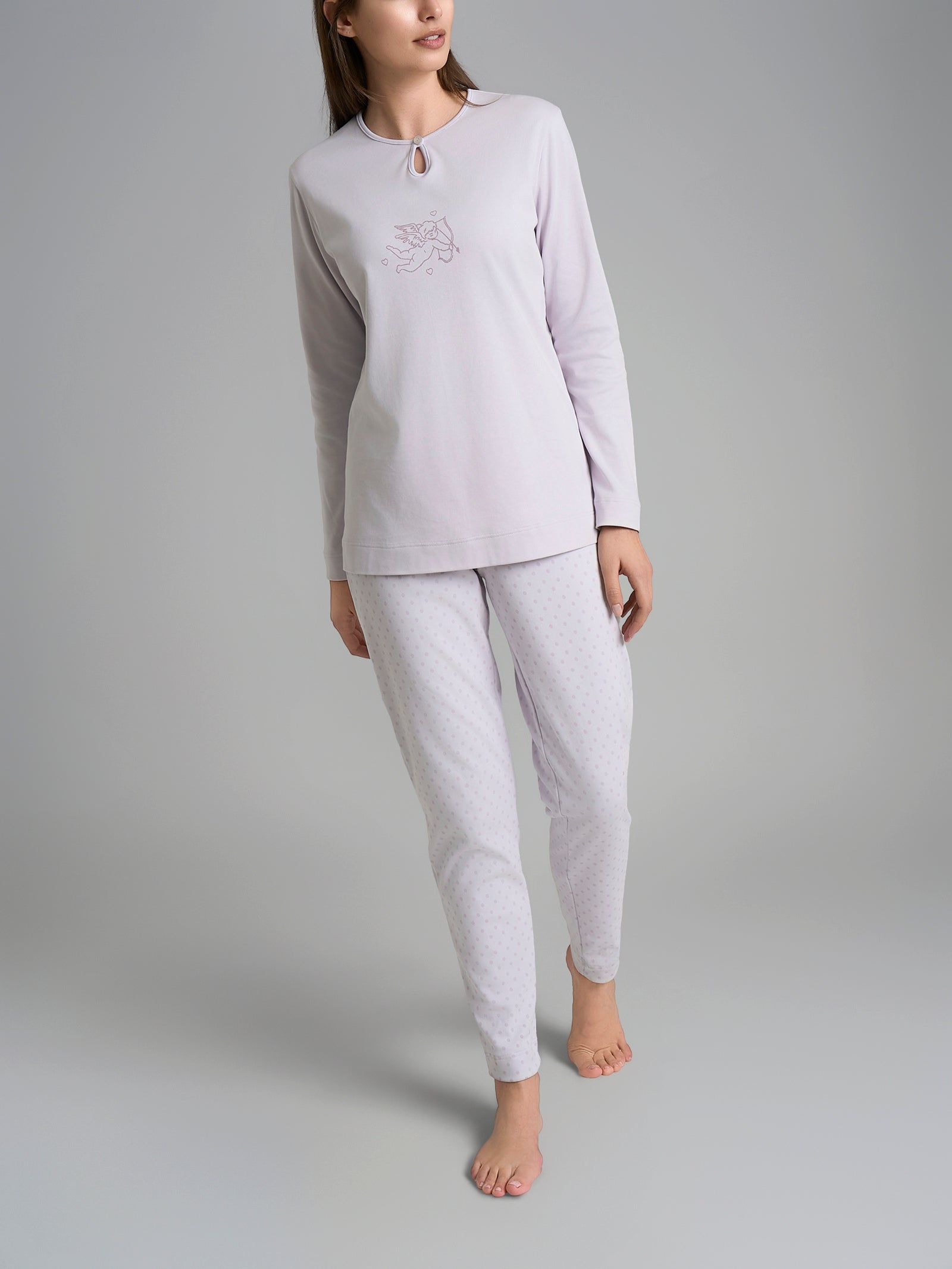 Pigiama con scollo a goccia e dettaglio in Interlock di cotone 40-54 Viola Donna - Ragno